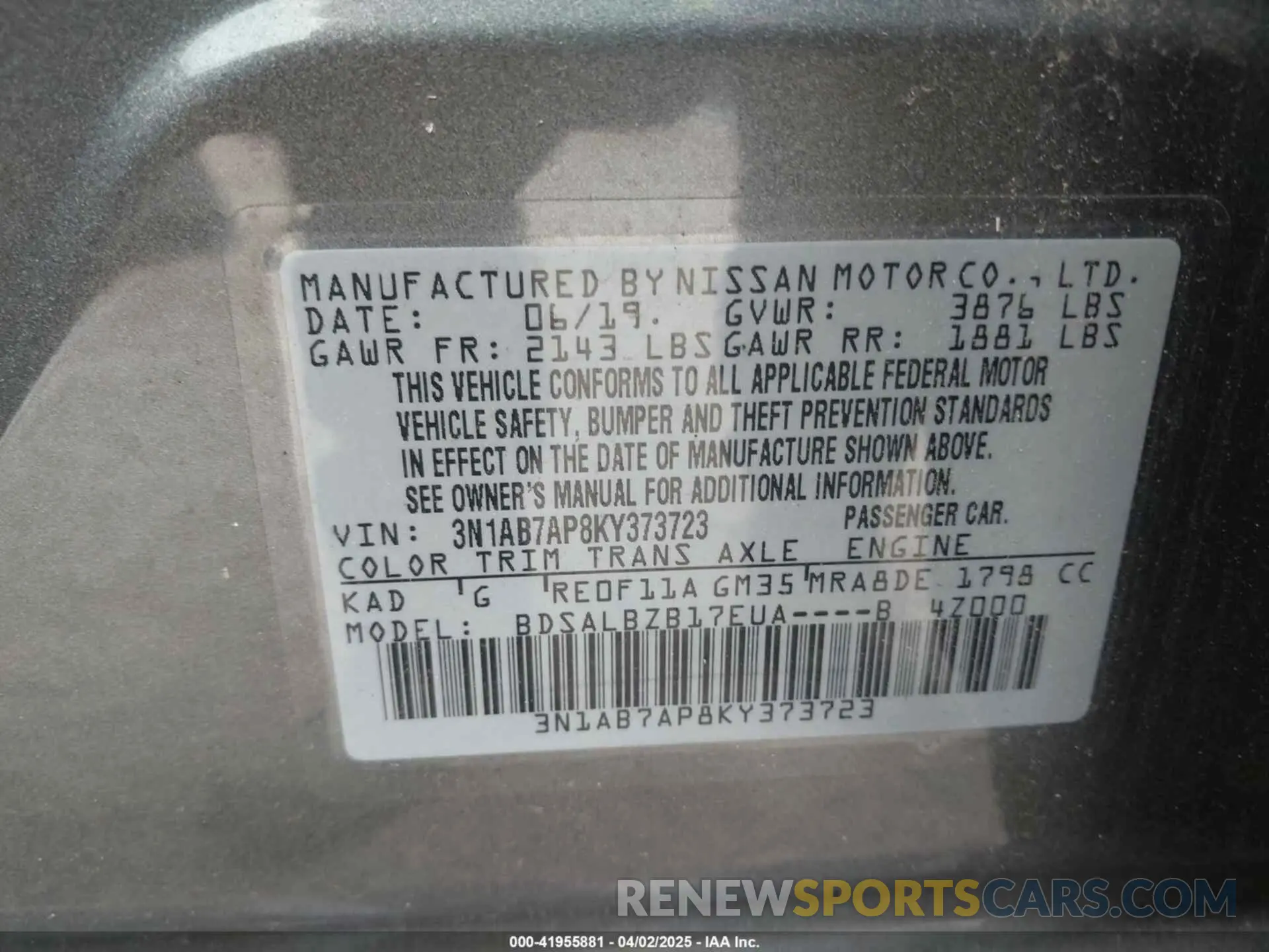 9 fotografías del automóvil dañado 3N1AB7AP8KY373723 NISSAN SENTRA 2019