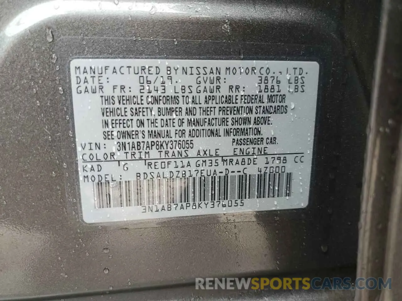 12 fotografías del automóvil dañado 3N1AB7AP8KY376055 NISSAN SENTRA 2019