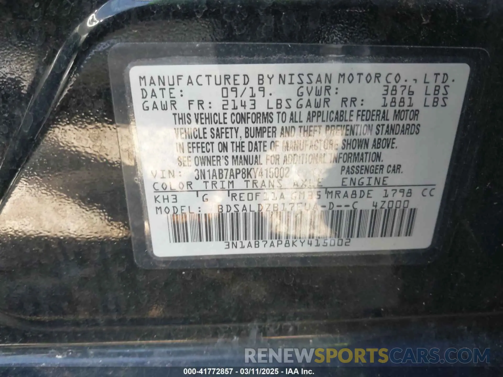 9 fotografías del automóvil dañado 3N1AB7AP8KY415002 NISSAN SENTRA 2019