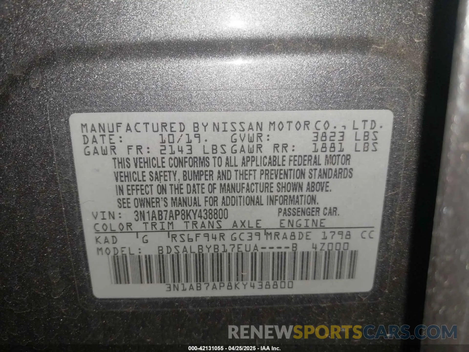 9 fotografías del automóvil dañado 3N1AB7AP8KY438800 NISSAN SENTRA 2019