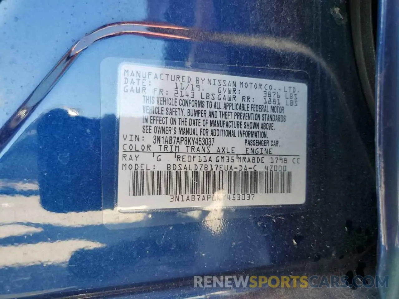 13 fotografías del automóvil dañado 3N1AB7AP8KY453037 NISSAN SENTRA 2019