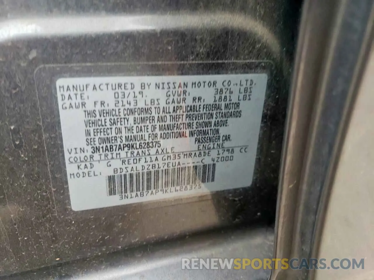 14 fotografías del automóvil dañado 3N1AB7AP9KL628375 NISSAN SENTRA 2019