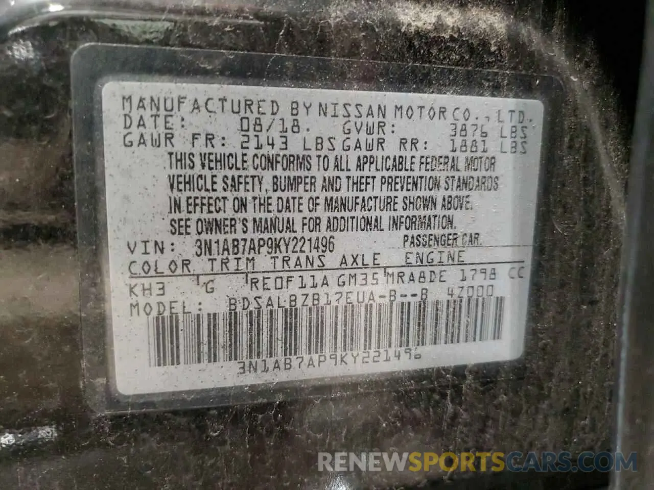 12 fotografías del automóvil dañado 3N1AB7AP9KY221496 NISSAN SENTRA 2019