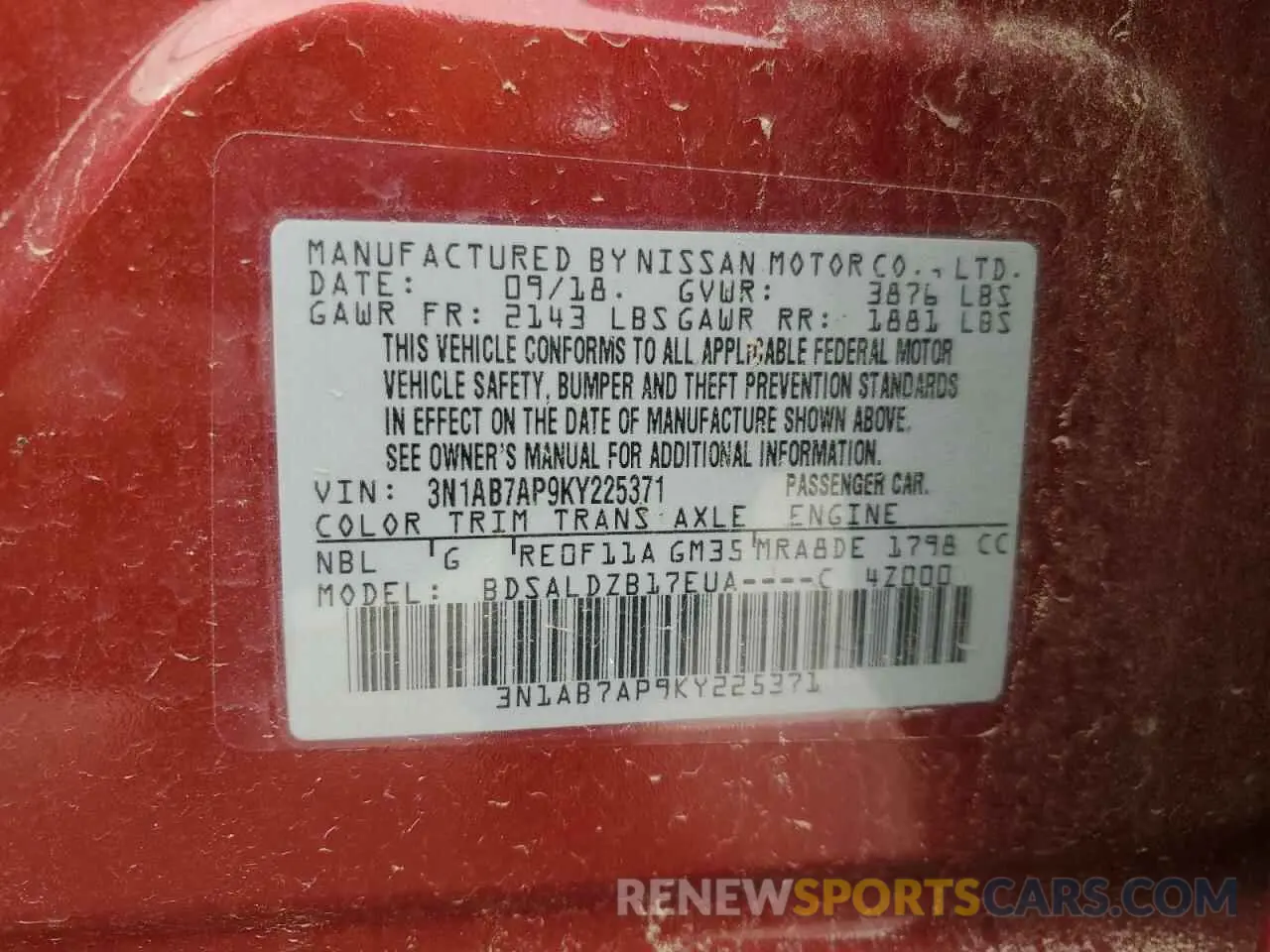 13 fotografías del automóvil dañado 3N1AB7AP9KY225371 NISSAN SENTRA 2019