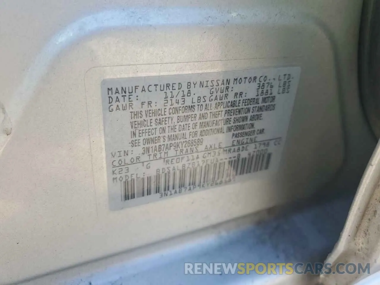 12 fotografías del automóvil dañado 3N1AB7AP9KY268589 NISSAN SENTRA 2019