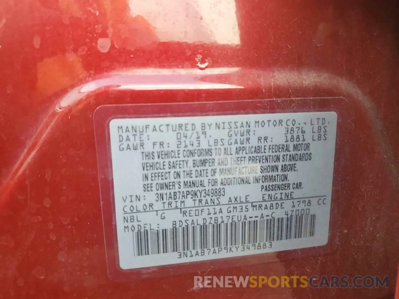 14 fotografías del automóvil dañado 3N1AB7AP9KY349883 NISSAN SENTRA 2019