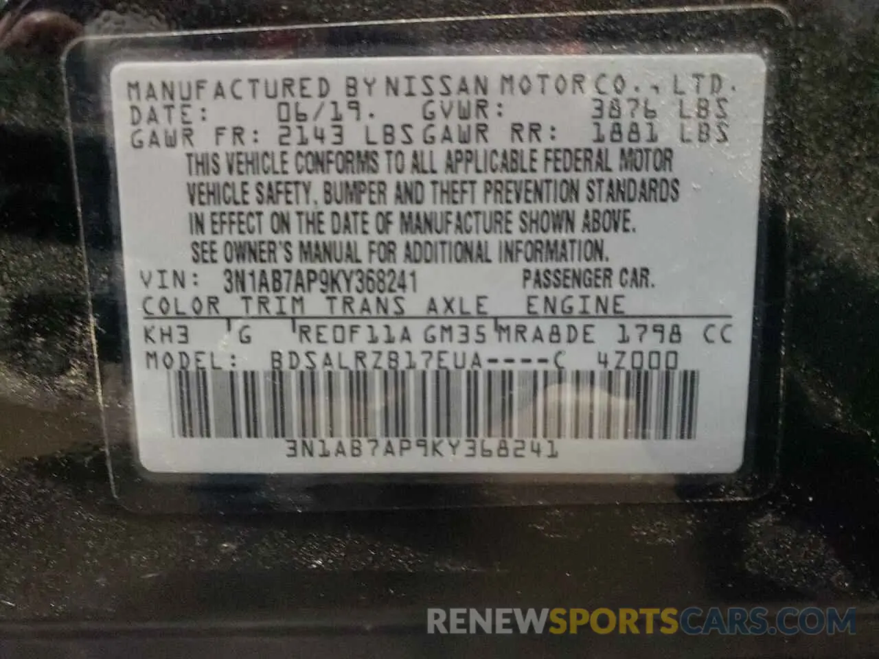13 fotografías del automóvil dañado 3N1AB7AP9KY368241 NISSAN SENTRA 2019