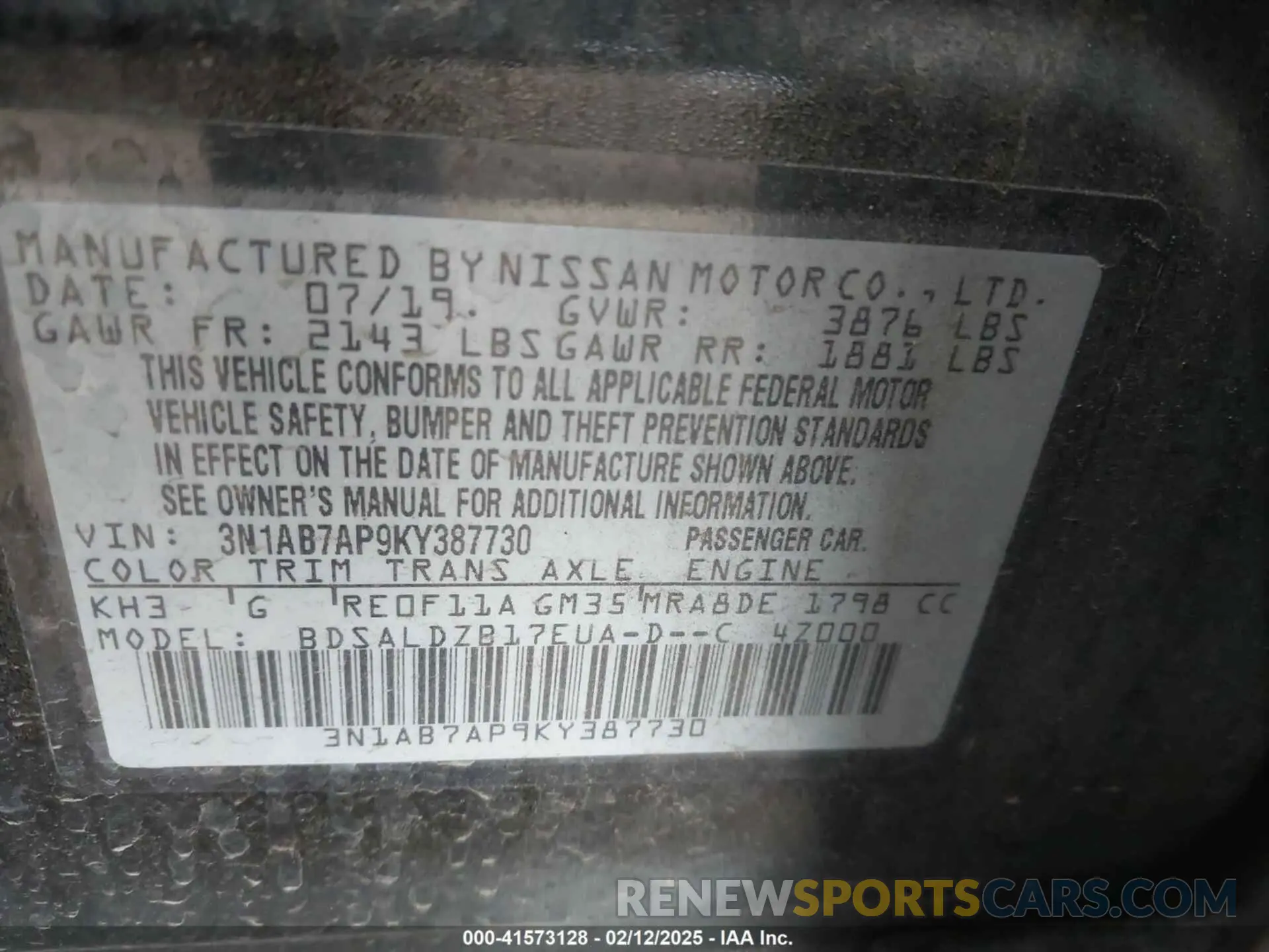 9 fotografías del automóvil dañado 3N1AB7AP9KY387730 NISSAN SENTRA 2019