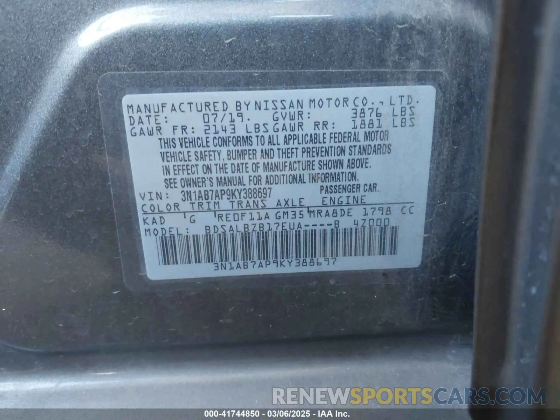 9 fotografías del automóvil dañado 3N1AB7AP9KY388697 NISSAN SENTRA 2019