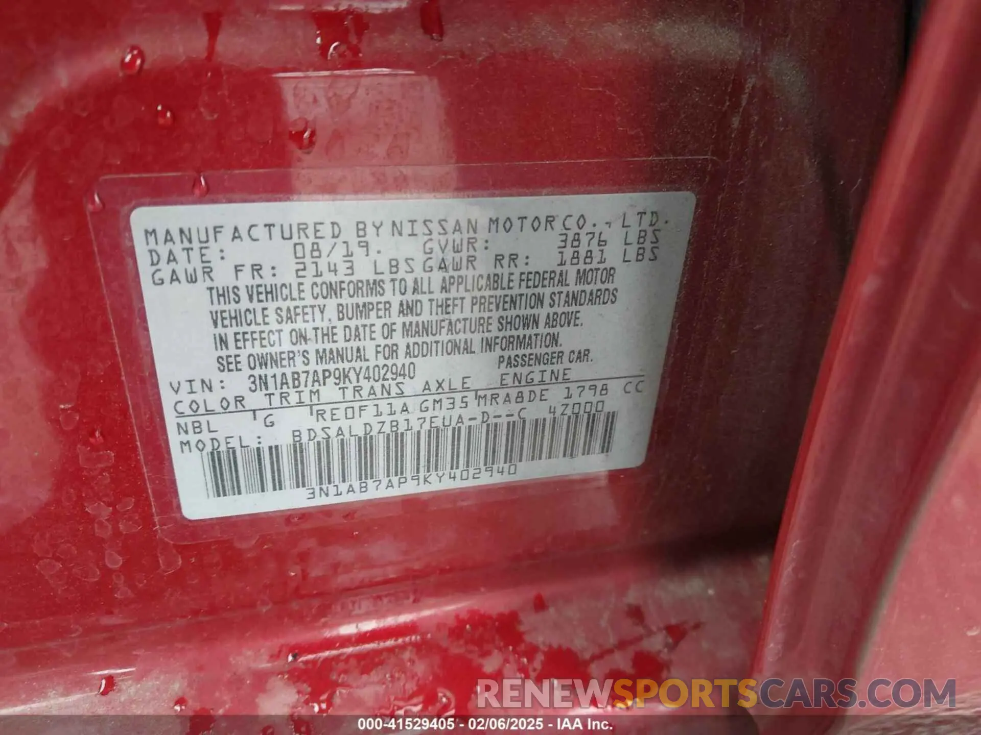 9 fotografías del automóvil dañado 3N1AB7AP9KY402940 NISSAN SENTRA 2019