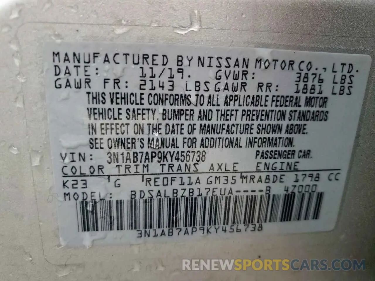 13 fotografías del automóvil dañado 3N1AB7AP9KY456738 NISSAN SENTRA 2019