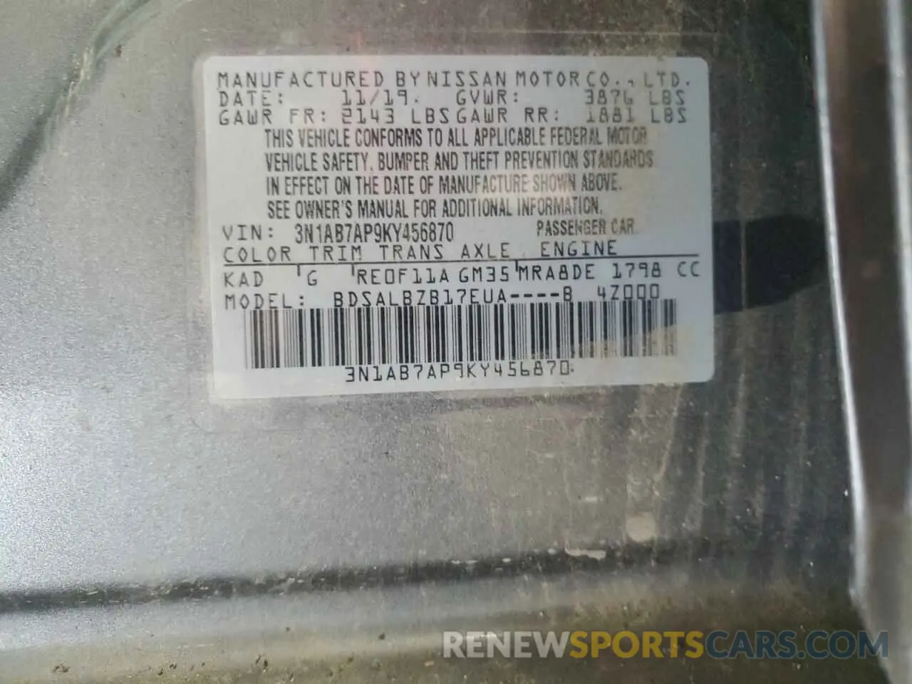 12 fotografías del automóvil dañado 3N1AB7AP9KY456870 NISSAN SENTRA 2019