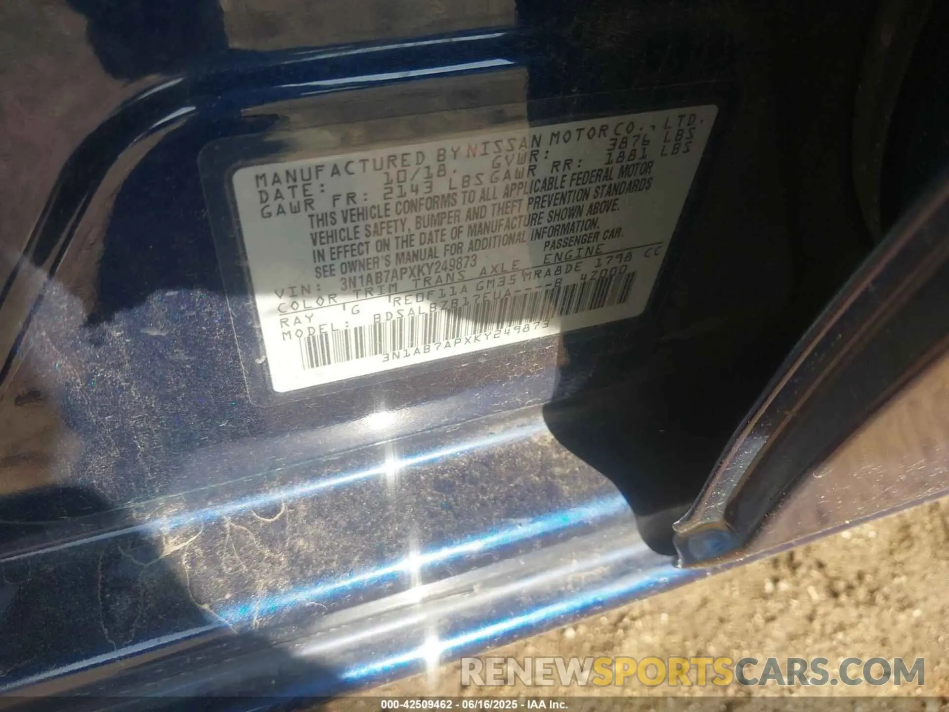 9 fotografías del automóvil dañado 3N1AB7APXKY249873 NISSAN SENTRA 2019
