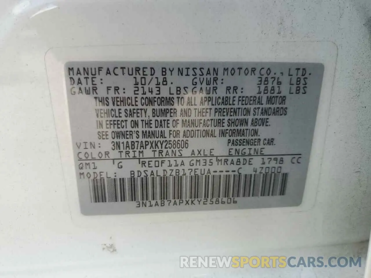 13 fotografías del automóvil dañado 3N1AB7APXKY258606 NISSAN SENTRA 2019