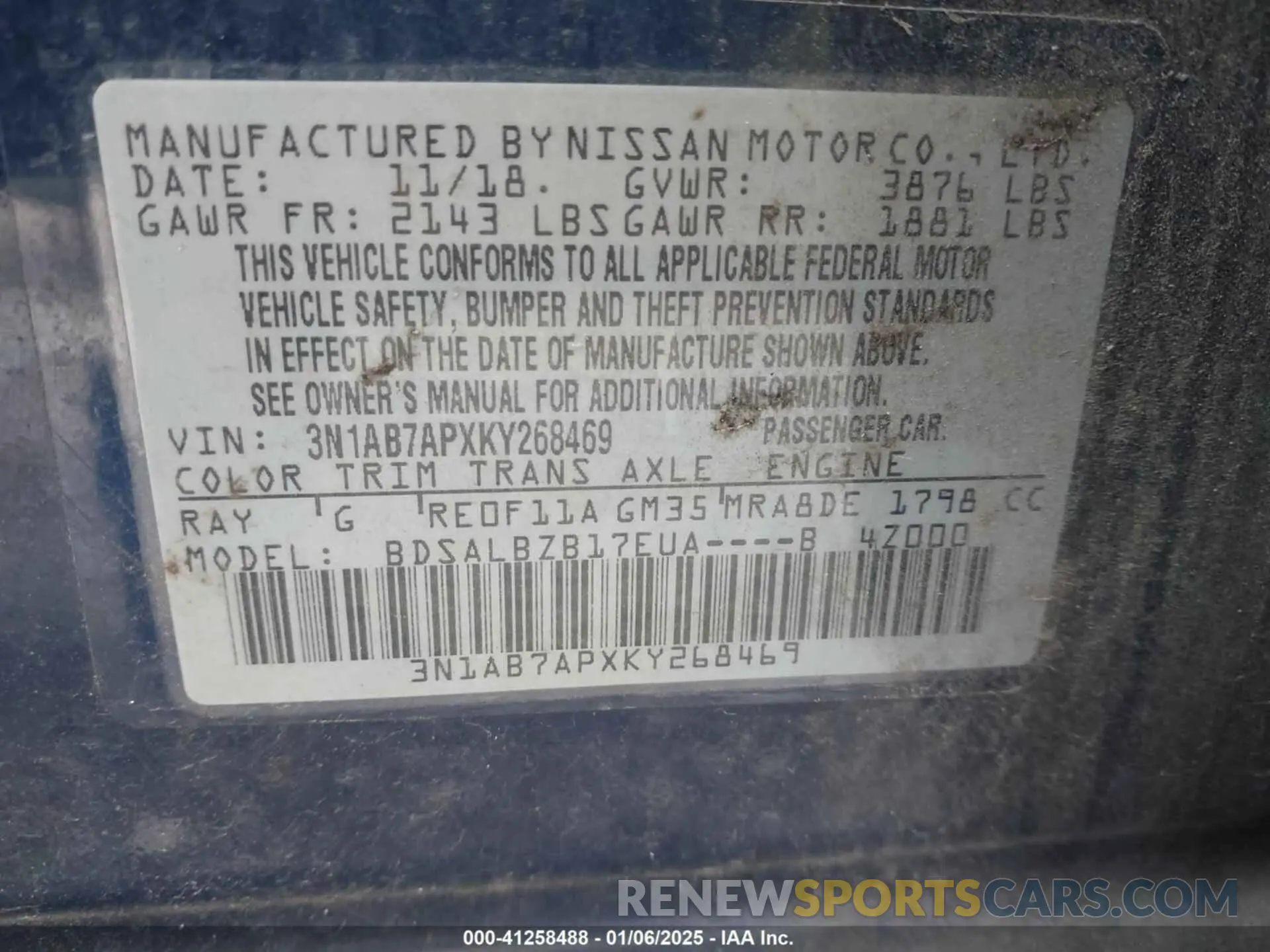 9 fotografías del automóvil dañado 3N1AB7APXKY268469 NISSAN SENTRA 2019