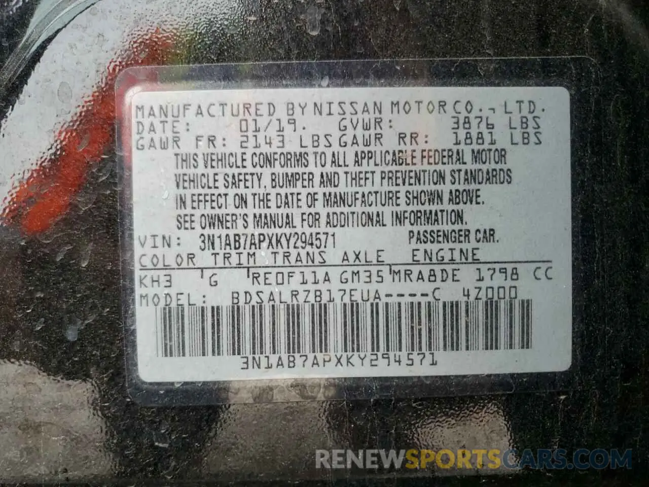 13 fotografías del automóvil dañado 3N1AB7APXKY294571 NISSAN SENTRA 2019