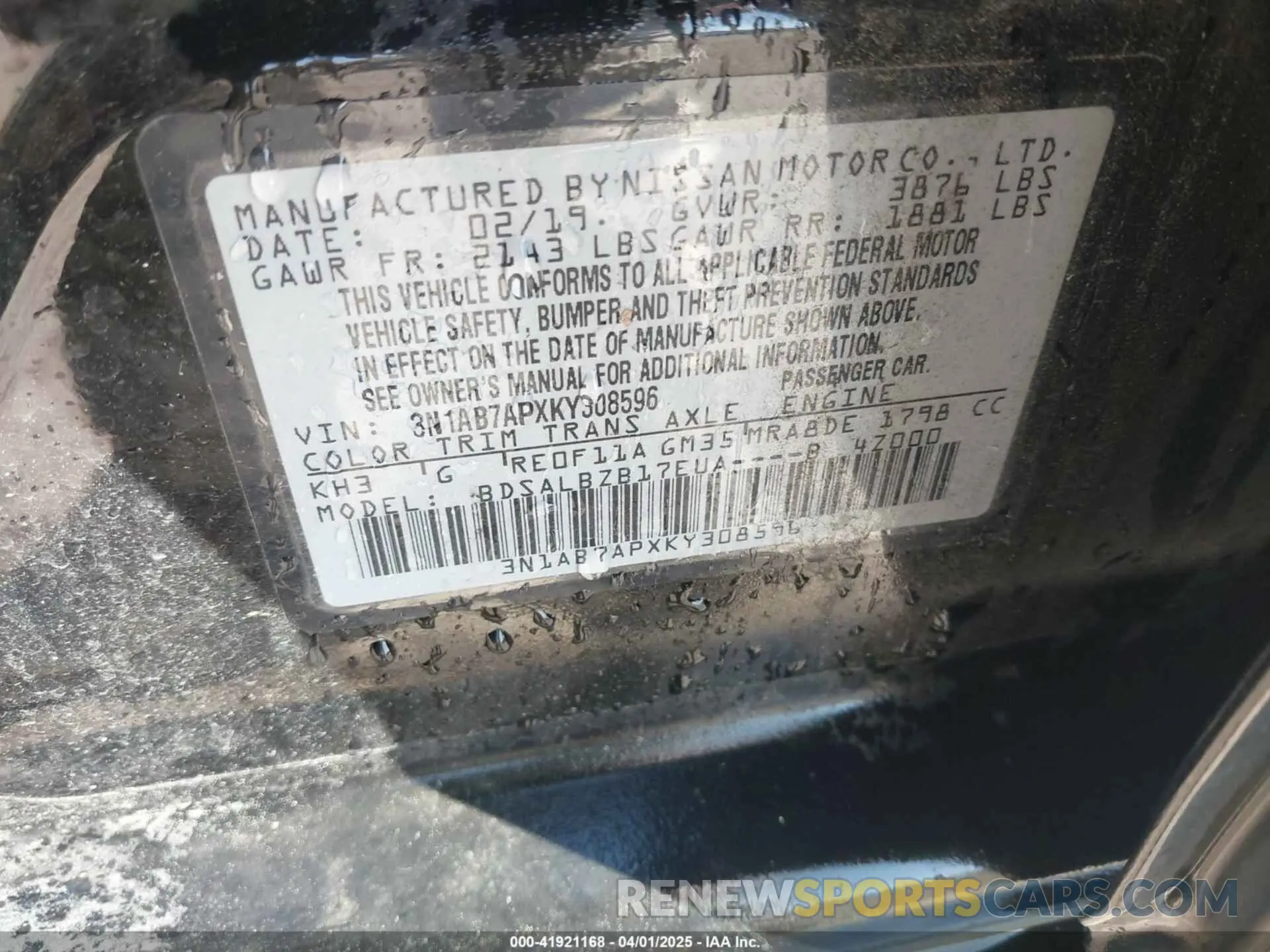 9 fotografías del automóvil dañado 3N1AB7APXKY308596 NISSAN SENTRA 2019