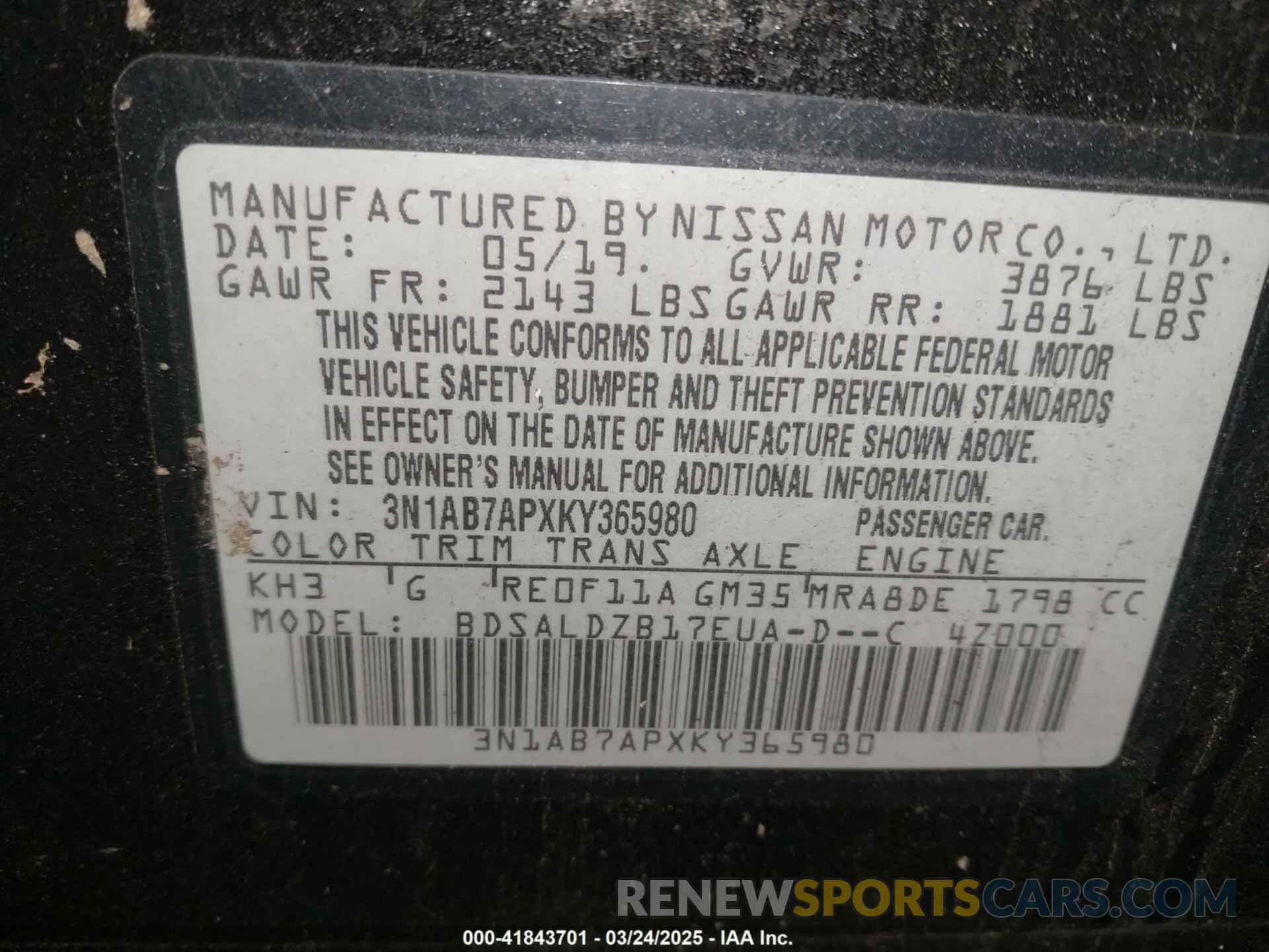 9 fotografías del automóvil dañado 3N1AB7APXKY365980 NISSAN SENTRA 2019