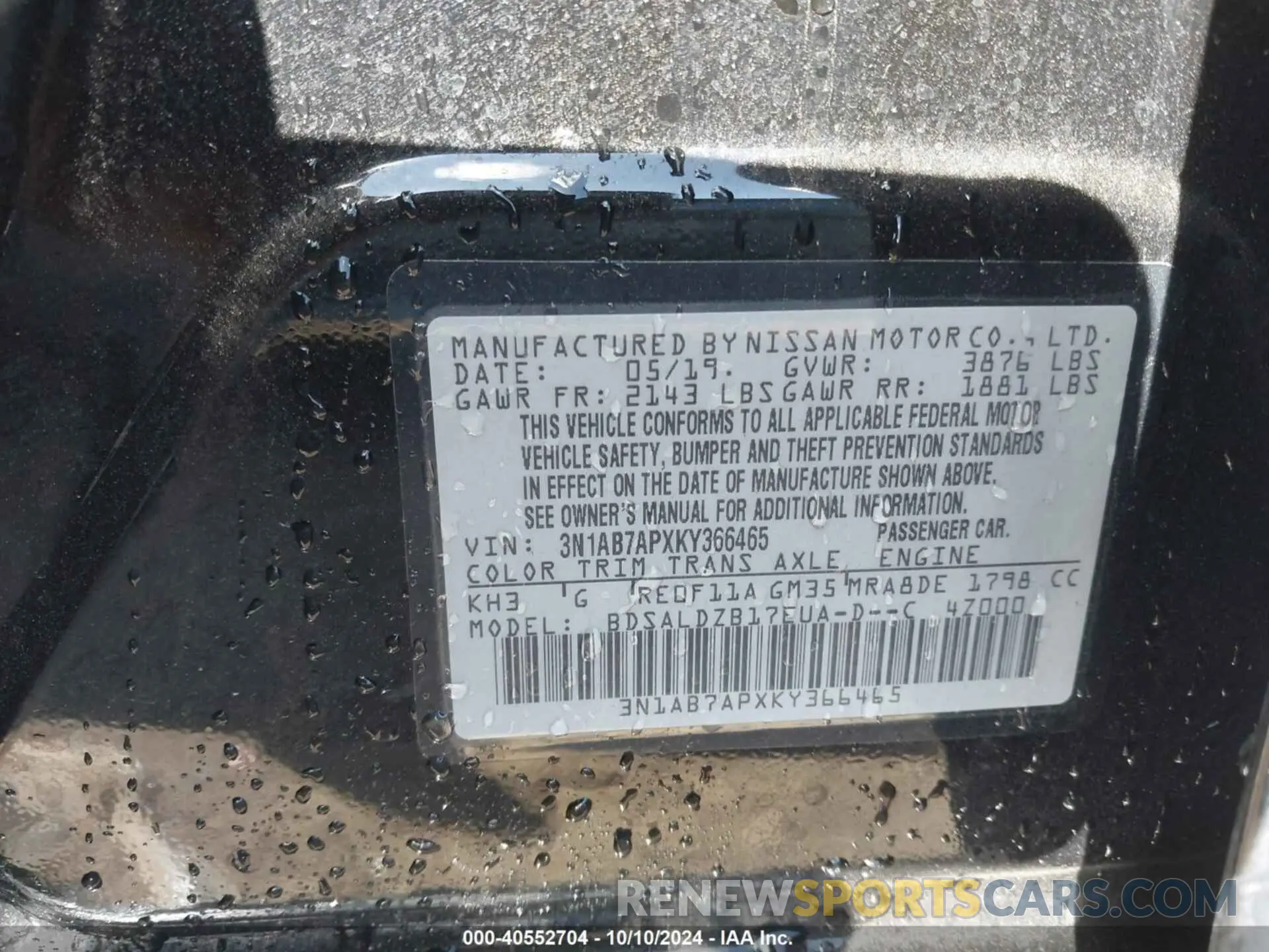 9 fotografías del automóvil dañado 3N1AB7APXKY366465 NISSAN SENTRA 2019