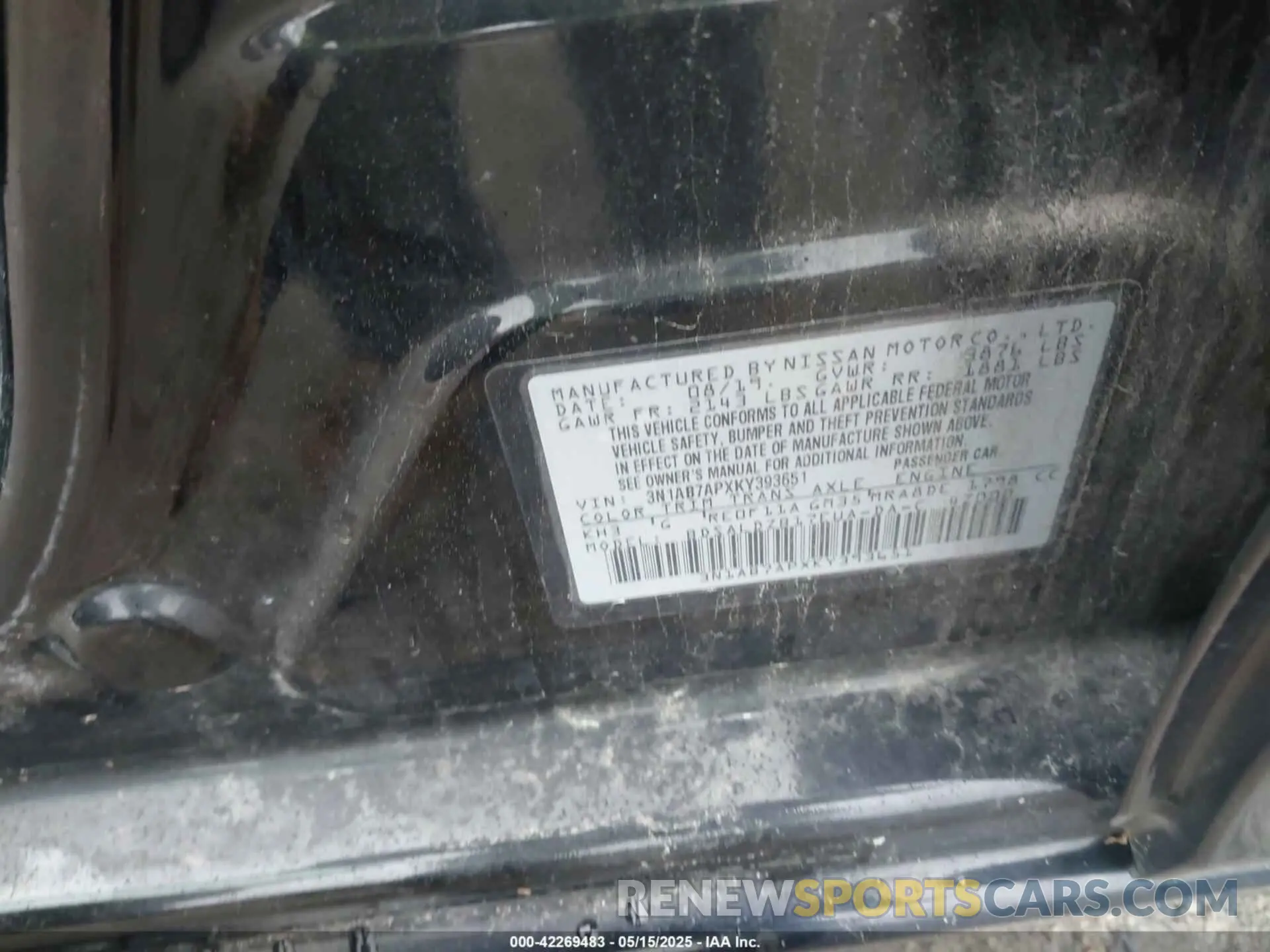 9 fotografías del automóvil dañado 3N1AB7APXKY393651 NISSAN SENTRA 2019