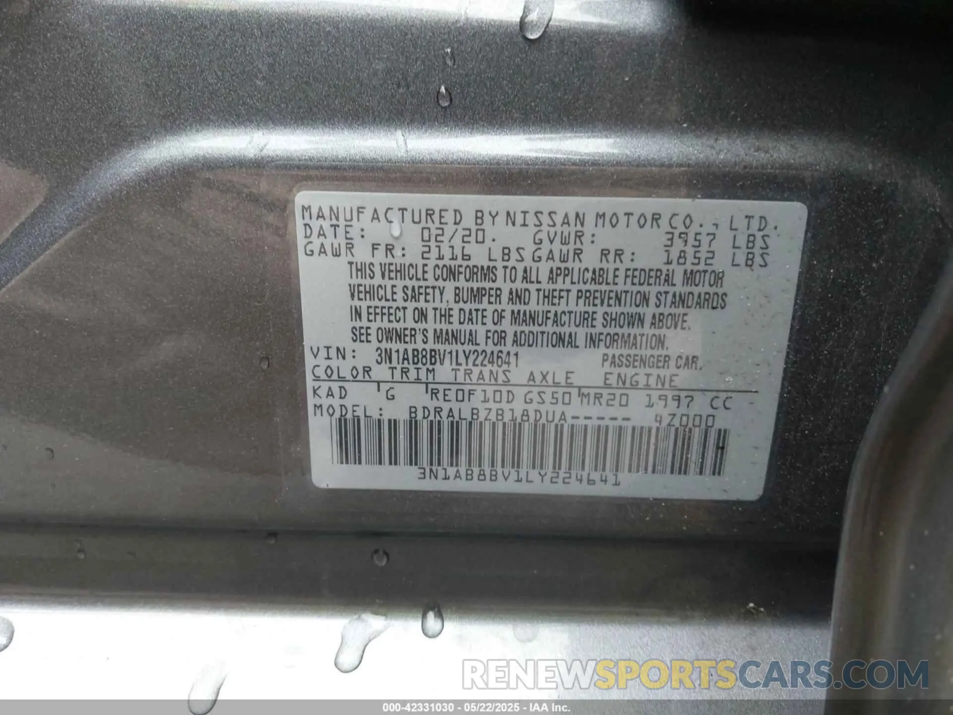 9 fotografías del automóvil dañado 3N1AB8BV1LY224641 NISSAN SENTRA 2020