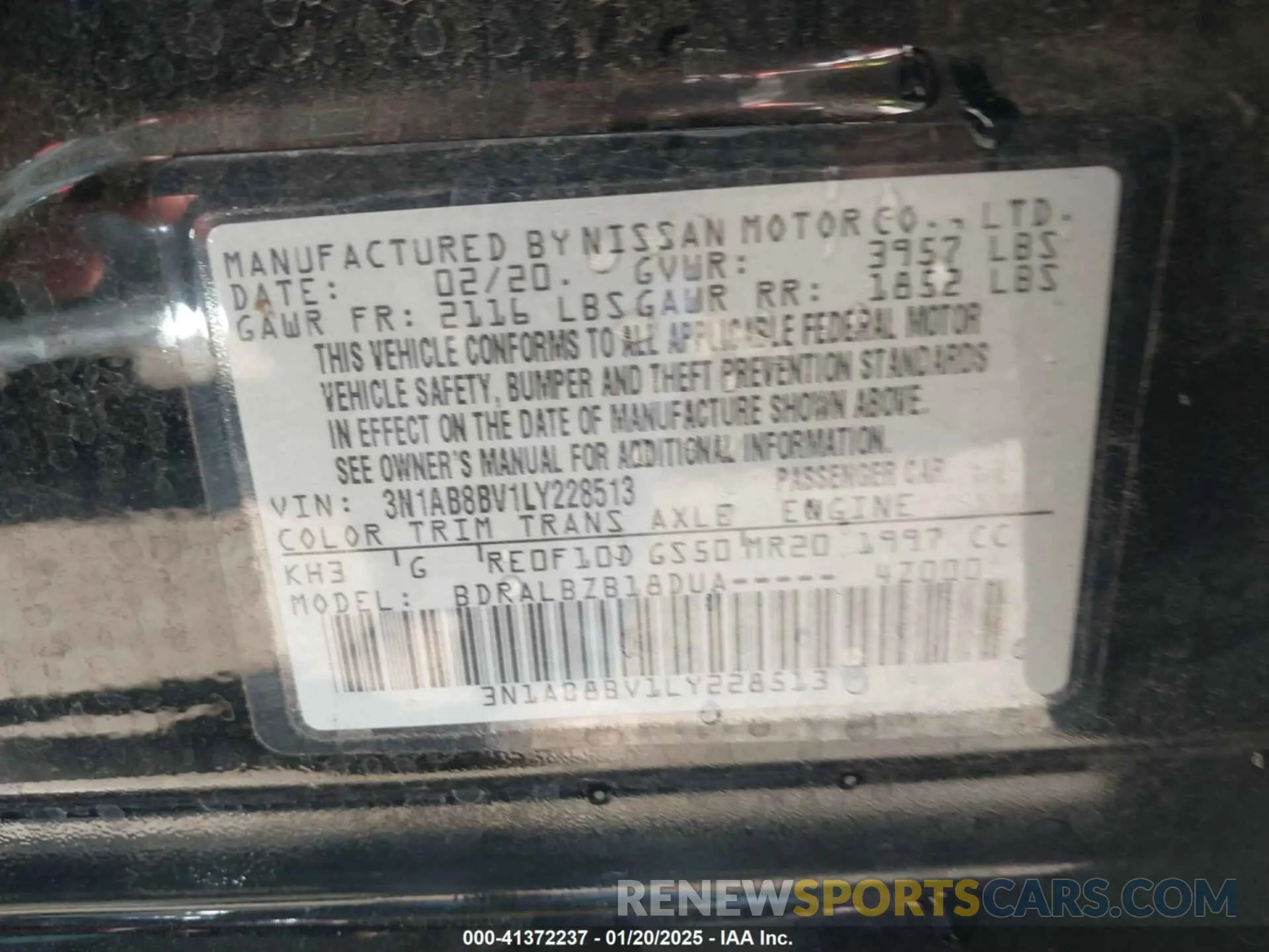 9 fotografías del automóvil dañado 3N1AB8BV1LY228513 NISSAN SENTRA 2020