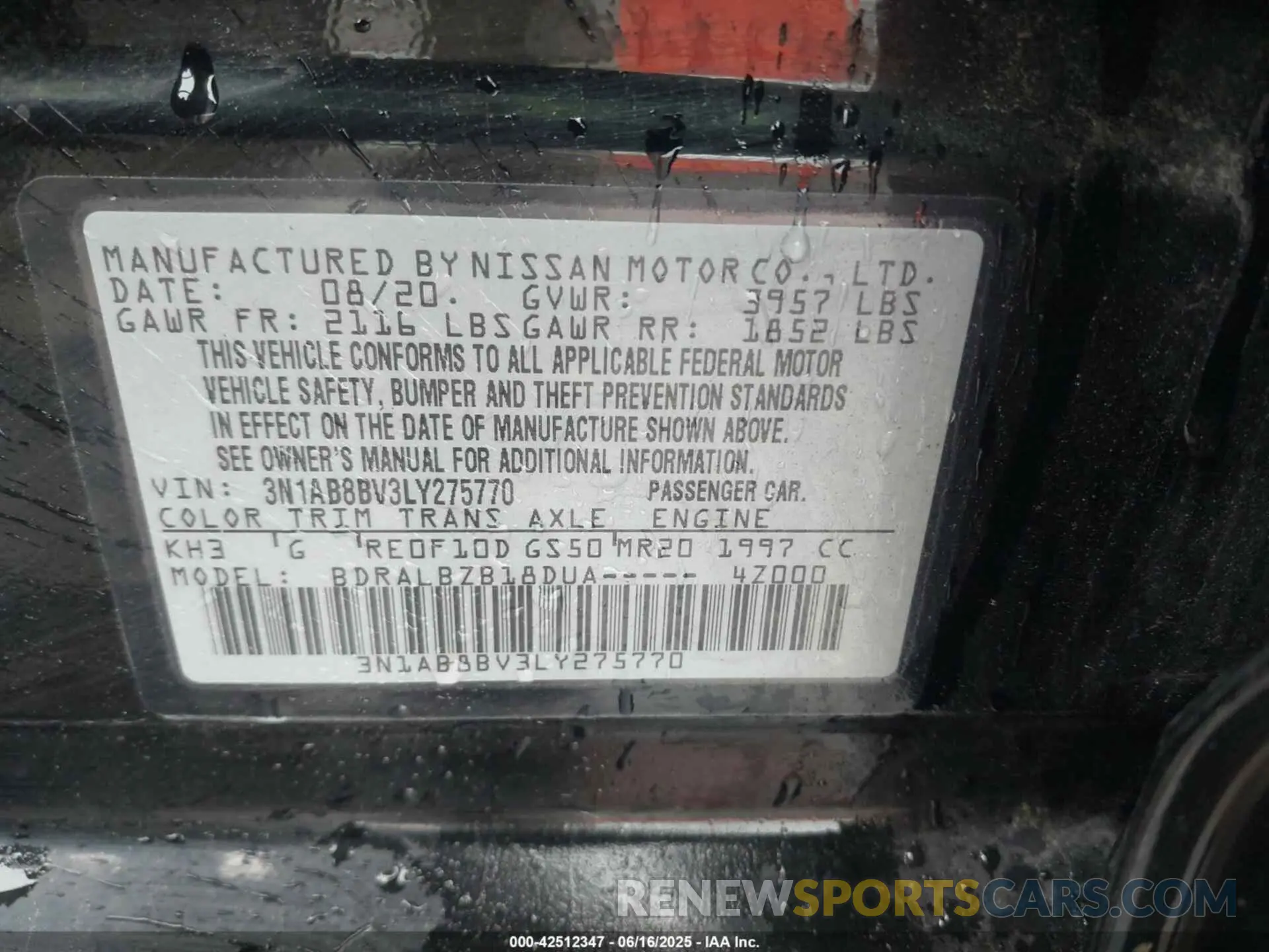 9 fotografías del automóvil dañado 3N1AB8BV3LY275770 NISSAN SENTRA 2020