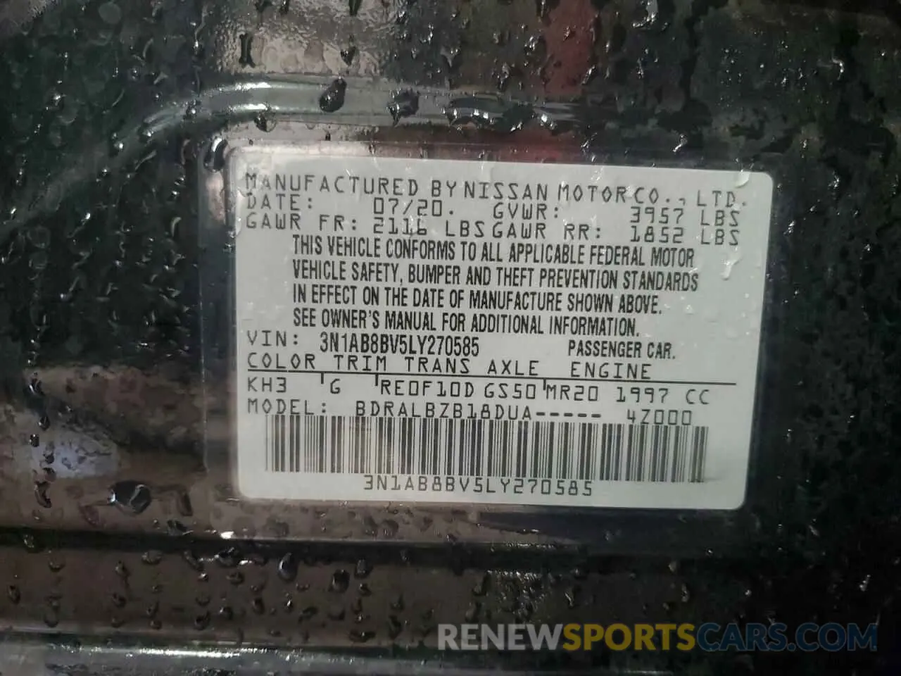 12 fotografías del automóvil dañado 3N1AB8BV5LY270585 NISSAN SENTRA 2020