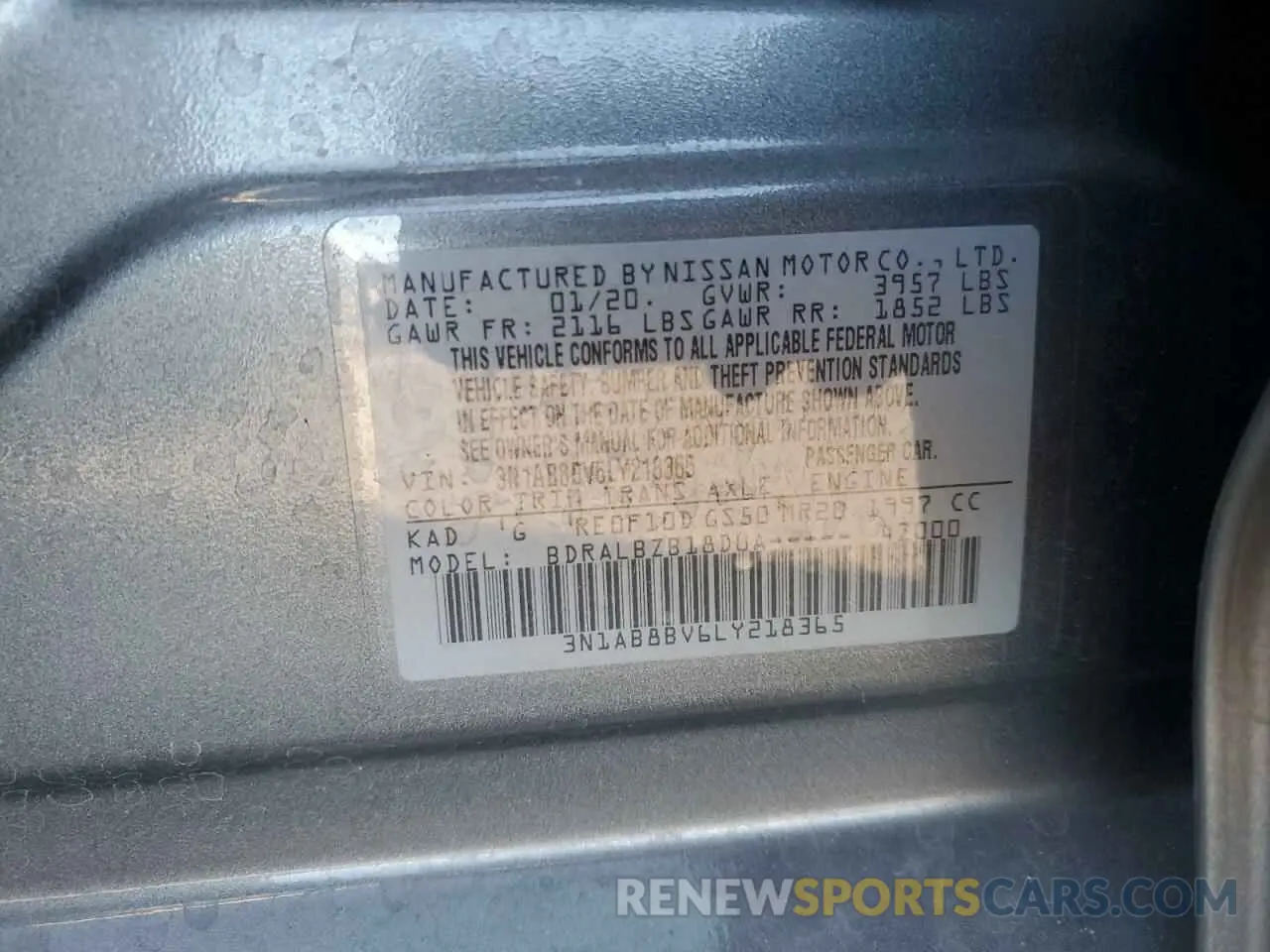 14 fotografías del automóvil dañado 3N1AB8BV6LY218365 NISSAN SENTRA 2020