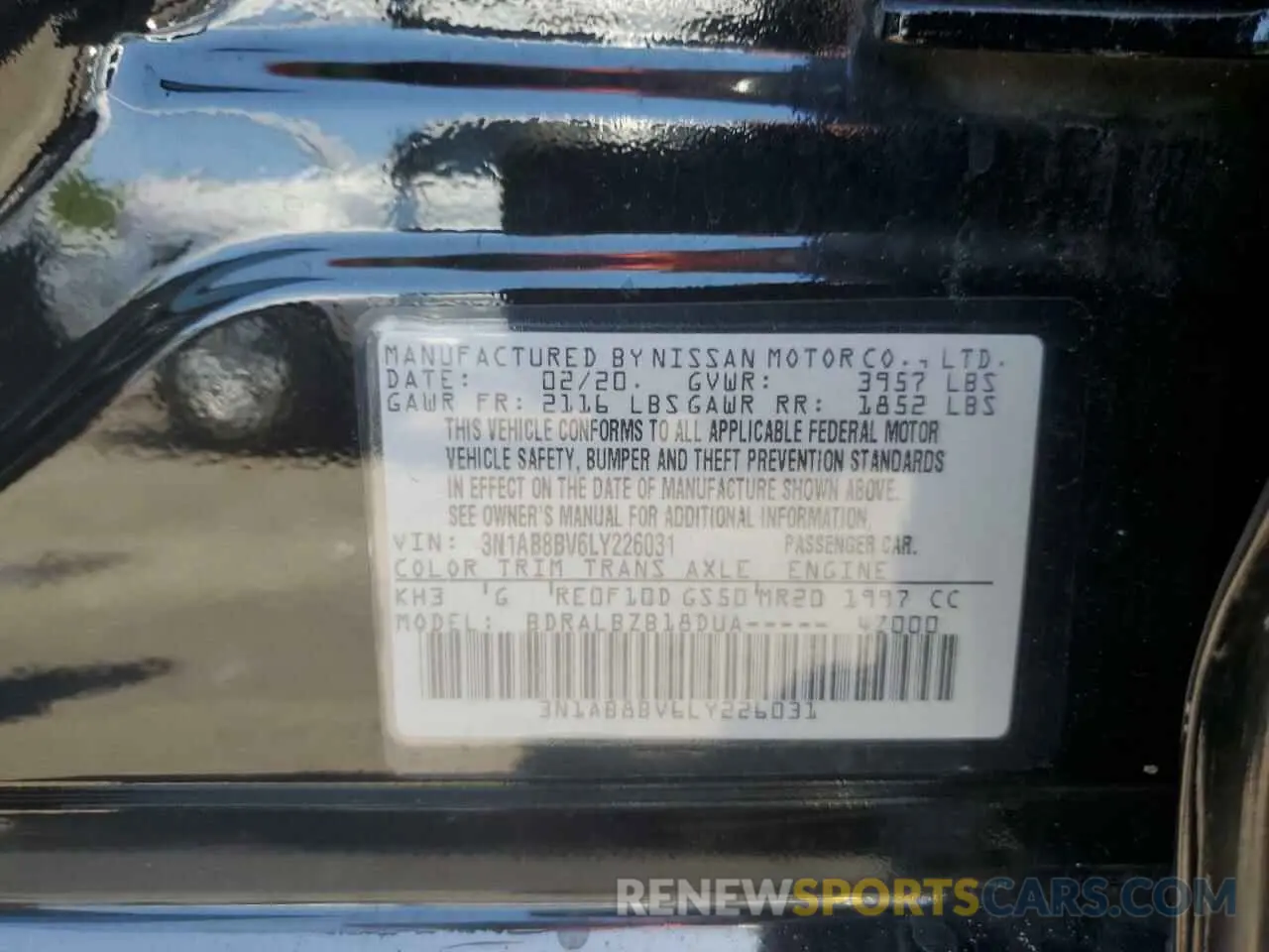 12 fotografías del automóvil dañado 3N1AB8BV6LY226031 NISSAN SENTRA 2020