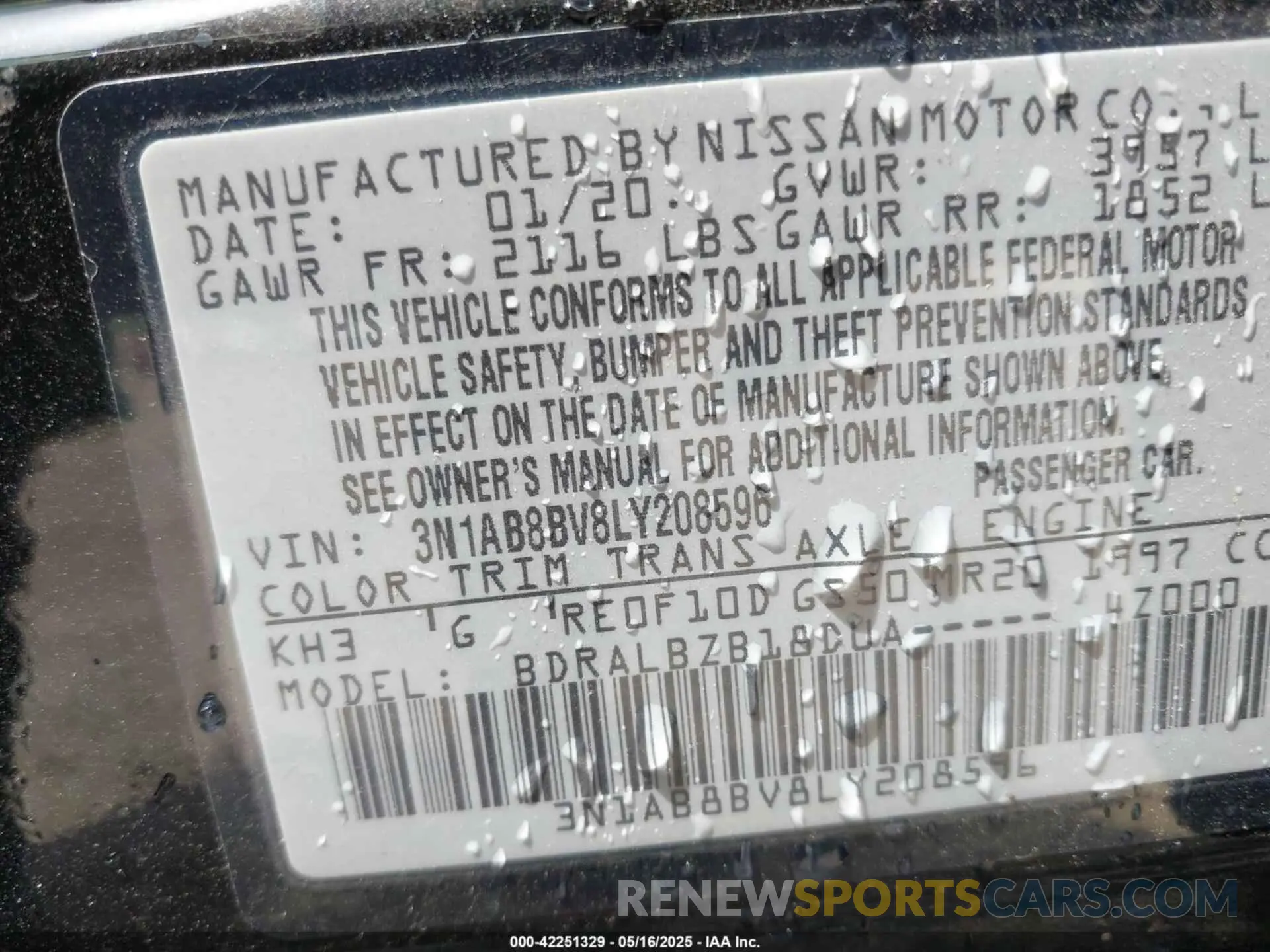 9 fotografías del automóvil dañado 3N1AB8BV8LY208596 NISSAN SENTRA 2020