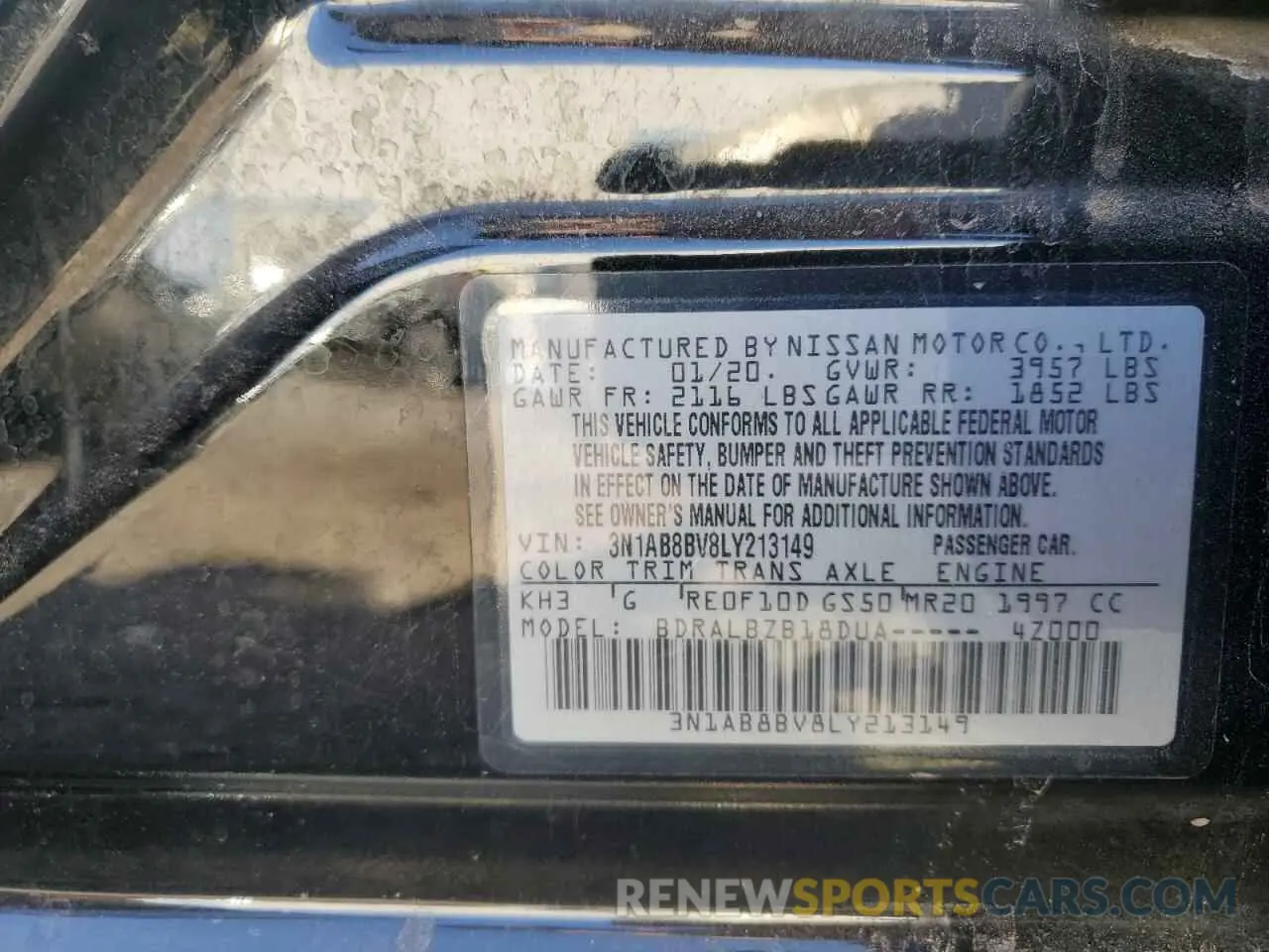 12 fotografías del automóvil dañado 3N1AB8BV8LY213149 NISSAN SENTRA 2020