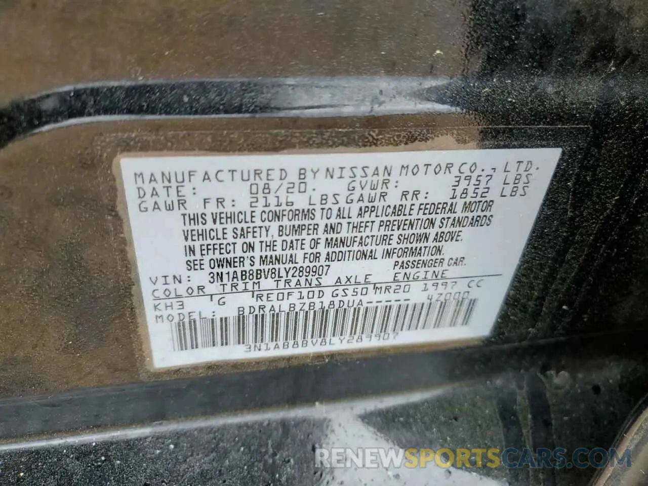 15 fotografías del automóvil dañado 3N1AB8BV8LY289907 NISSAN SENTRA 2020