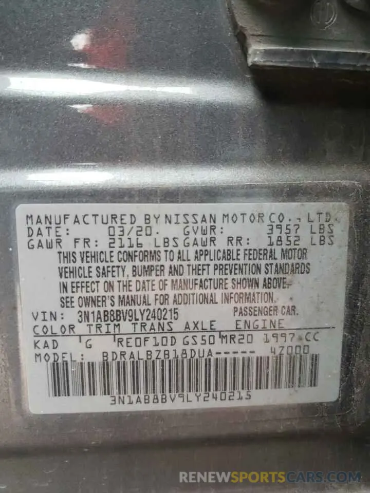 12 fotografías del automóvil dañado 3N1AB8BV9LY240215 NISSAN SENTRA 2020