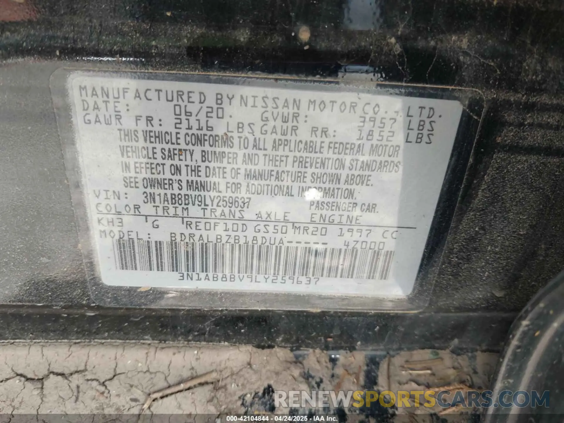 9 fotografías del automóvil dañado 3N1AB8BV9LY259637 NISSAN SENTRA 2020