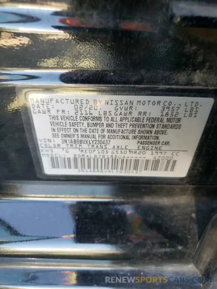 12 fotografías del automóvil dañado 3N1AB8BVXLY230437 NISSAN SENTRA 2020