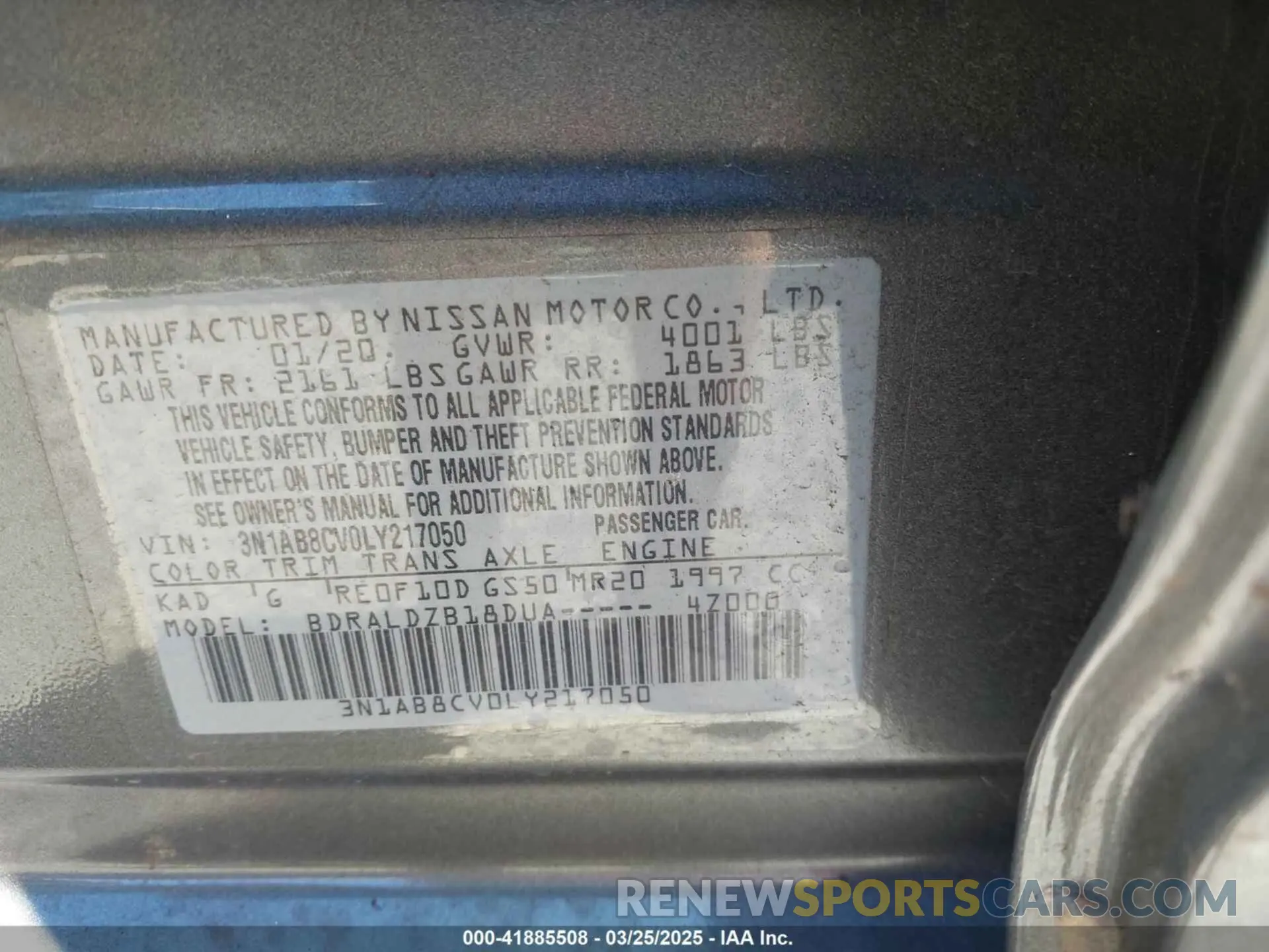 9 fotografías del automóvil dañado 3N1AB8CV0LY217050 NISSAN SENTRA 2020