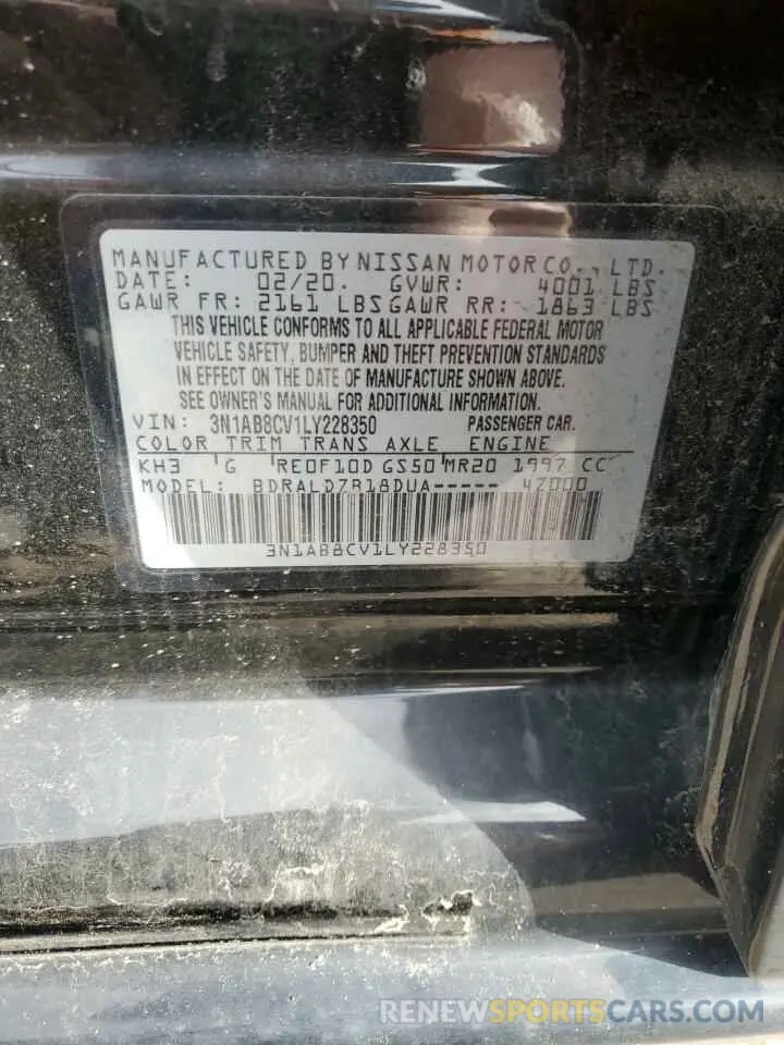 12 fotografías del automóvil dañado 3N1AB8CV1LY228350 NISSAN SENTRA 2020