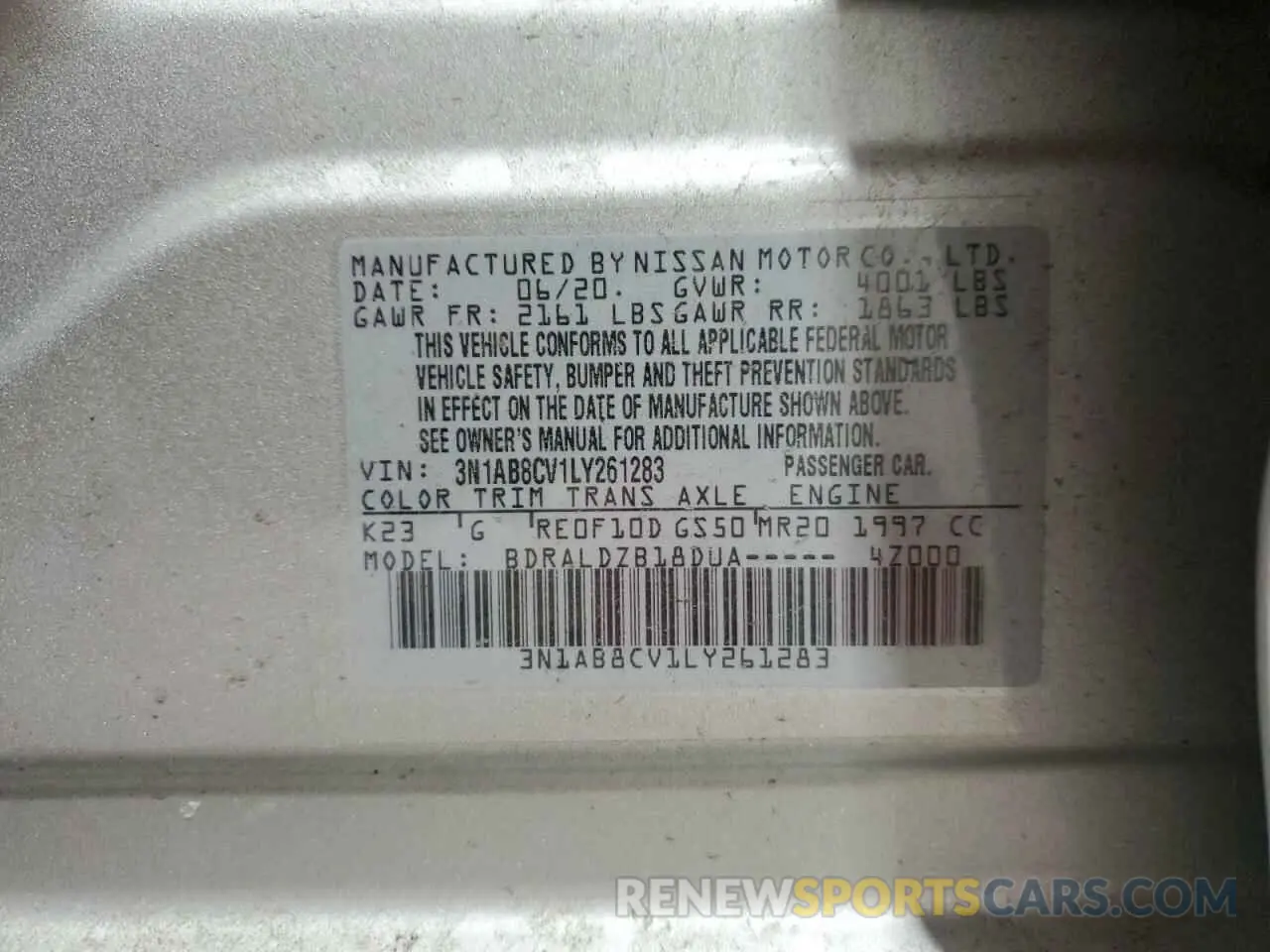 12 fotografías del automóvil dañado 3N1AB8CV1LY261283 NISSAN SENTRA 2020
