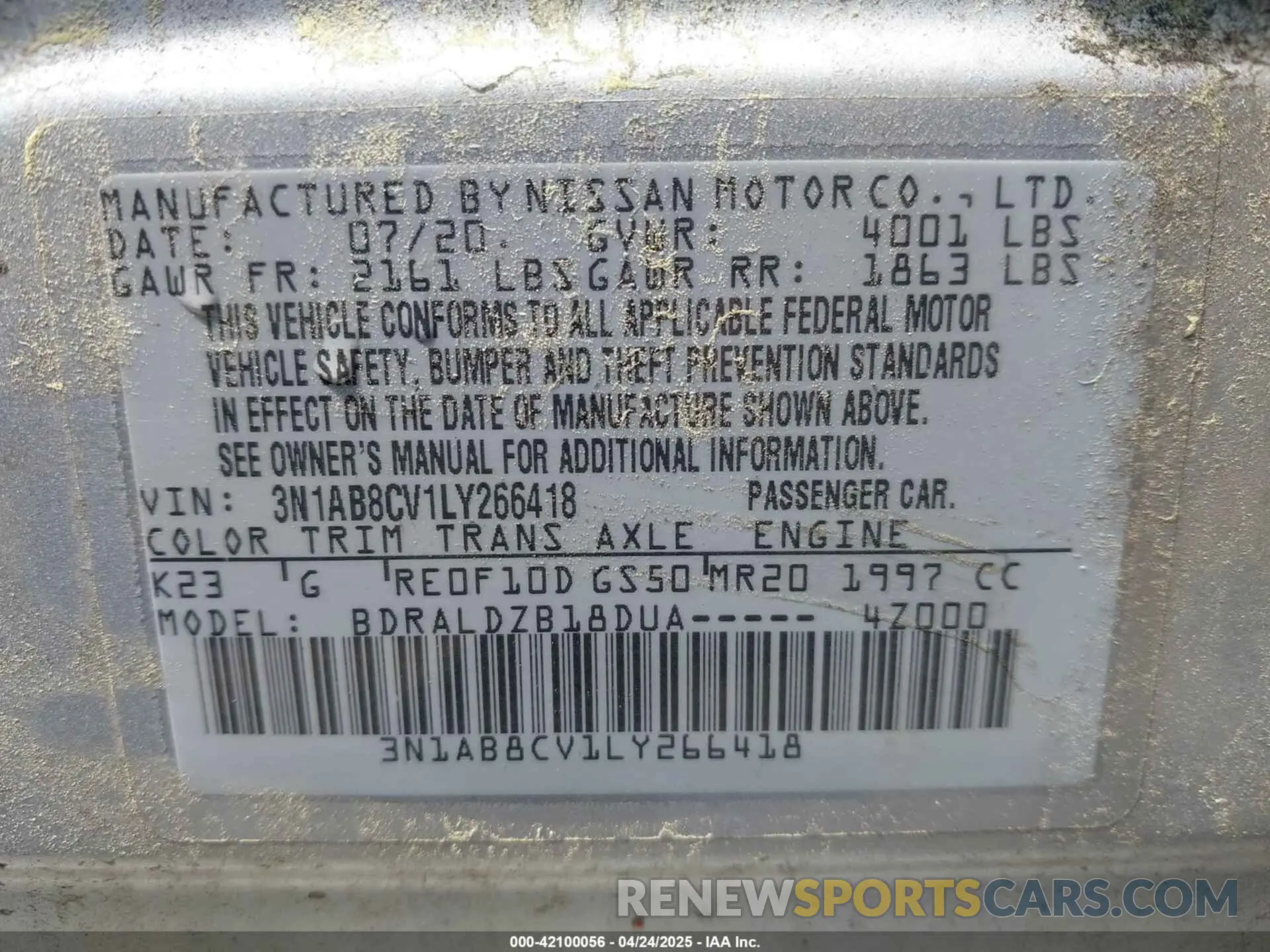 9 fotografías del automóvil dañado 3N1AB8CV1LY266418 NISSAN SENTRA 2020