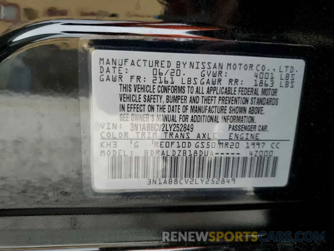 12 fotografías del automóvil dañado 3N1AB8CV2LY252849 NISSAN SENTRA 2020