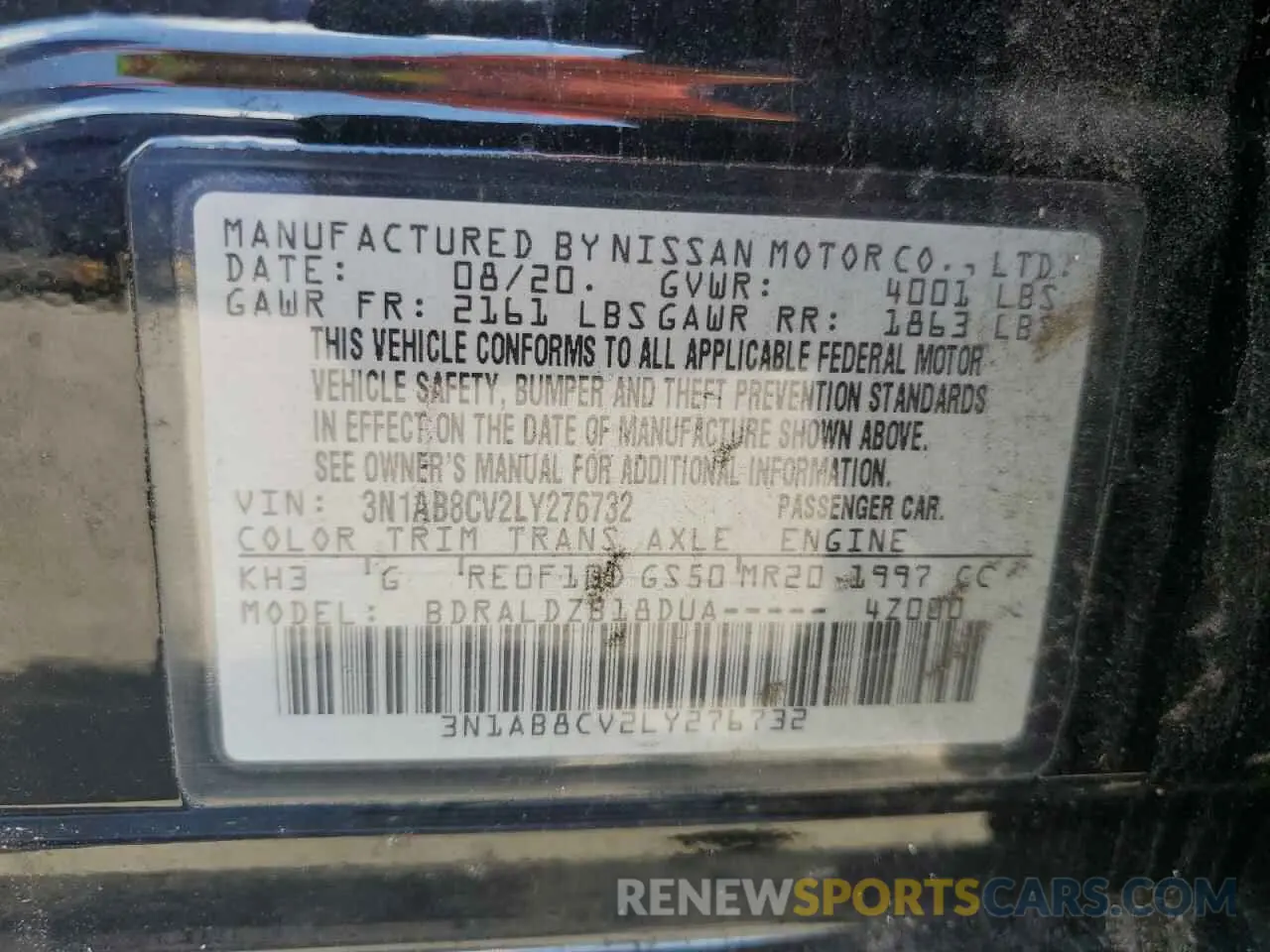 12 fotografías del automóvil dañado 3N1AB8CV2LY276732 NISSAN SENTRA 2020