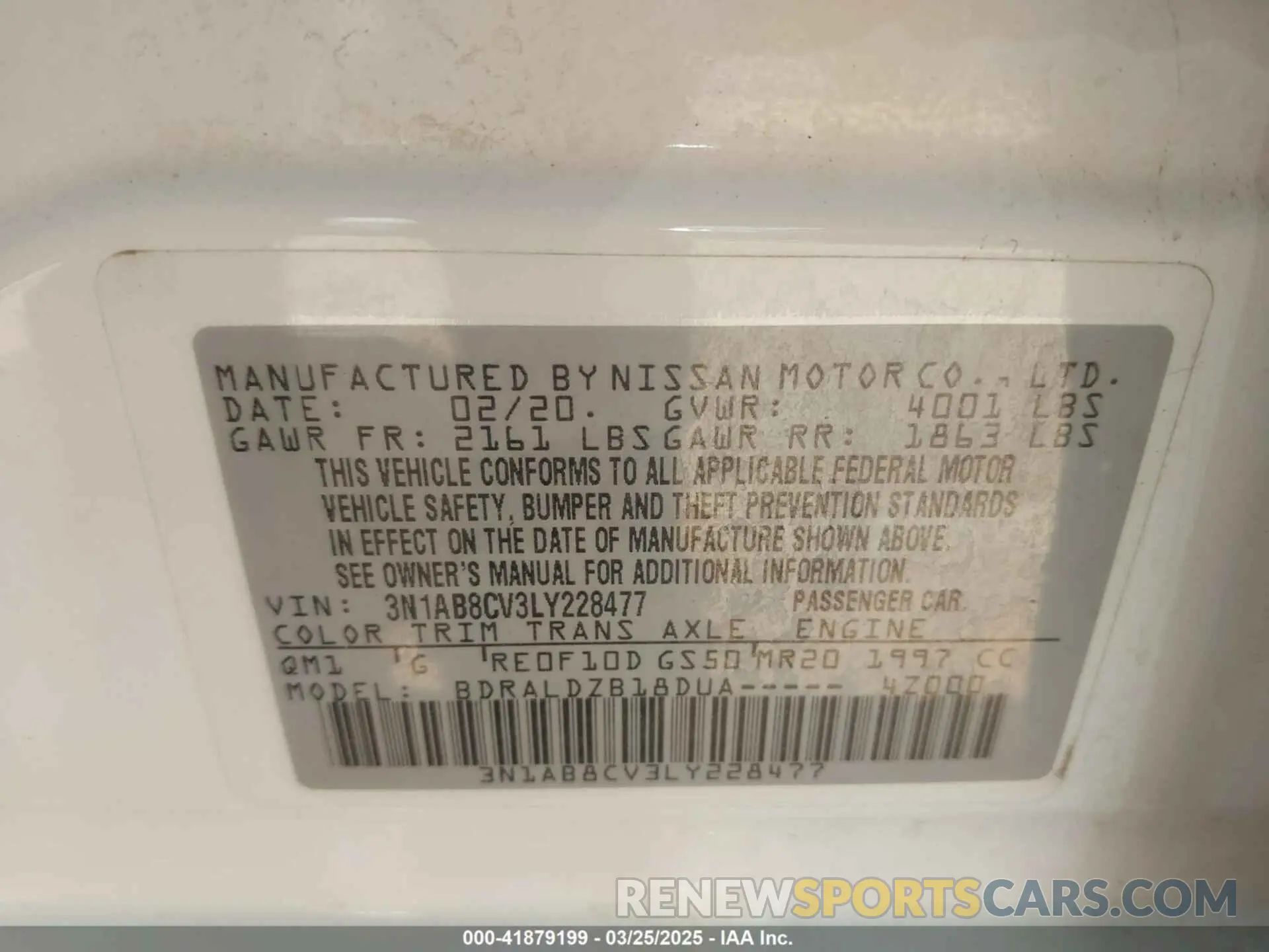 9 fotografías del automóvil dañado 3N1AB8CV3LY228477 NISSAN SENTRA 2020