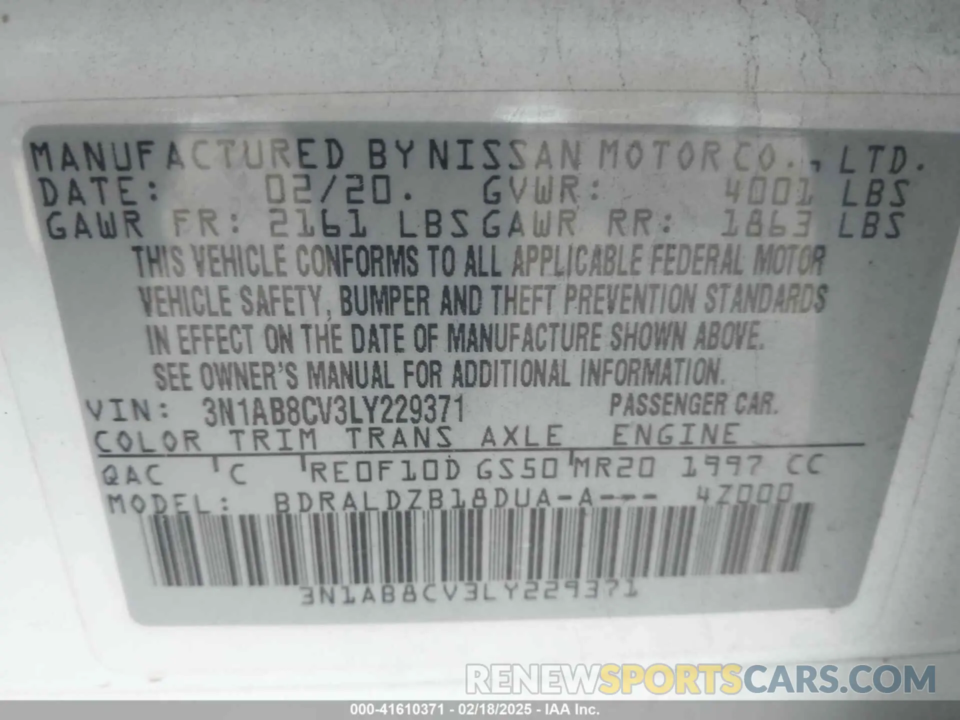 9 fotografías del automóvil dañado 3N1AB8CV3LY229371 NISSAN SENTRA 2020