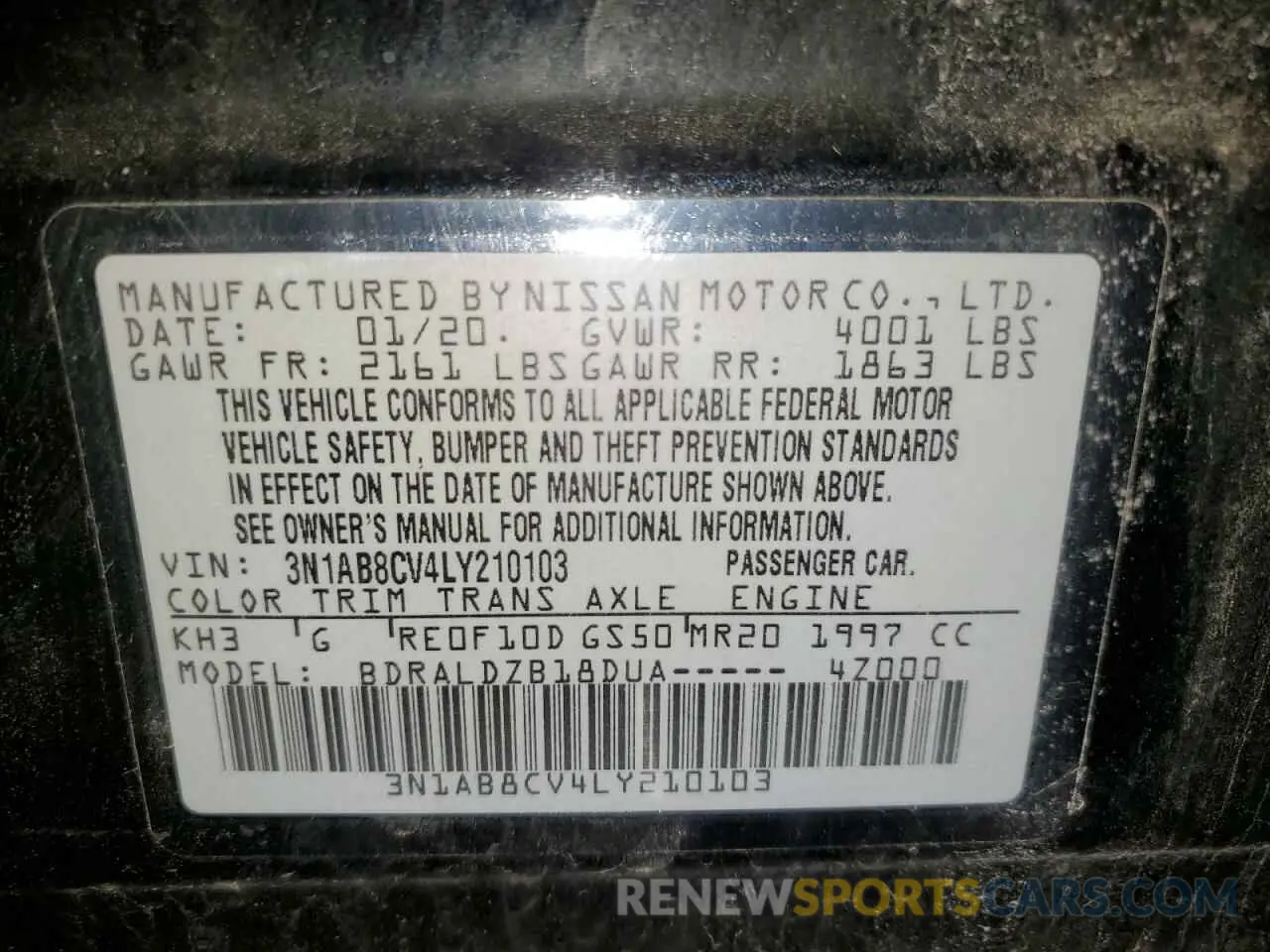12 fotografías del automóvil dañado 3N1AB8CV4LY210103 NISSAN SENTRA 2020