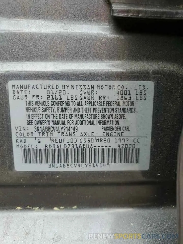 12 fotografías del automóvil dañado 3N1AB8CV4LY214149 NISSAN SENTRA 2020