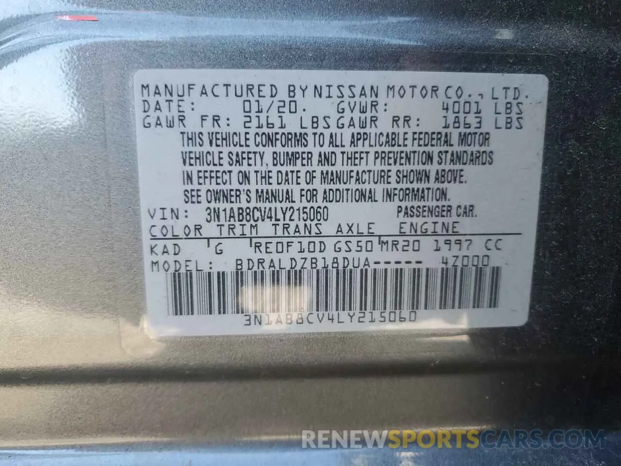 13 fotografías del automóvil dañado 3N1AB8CV4LY215060 NISSAN SENTRA 2020