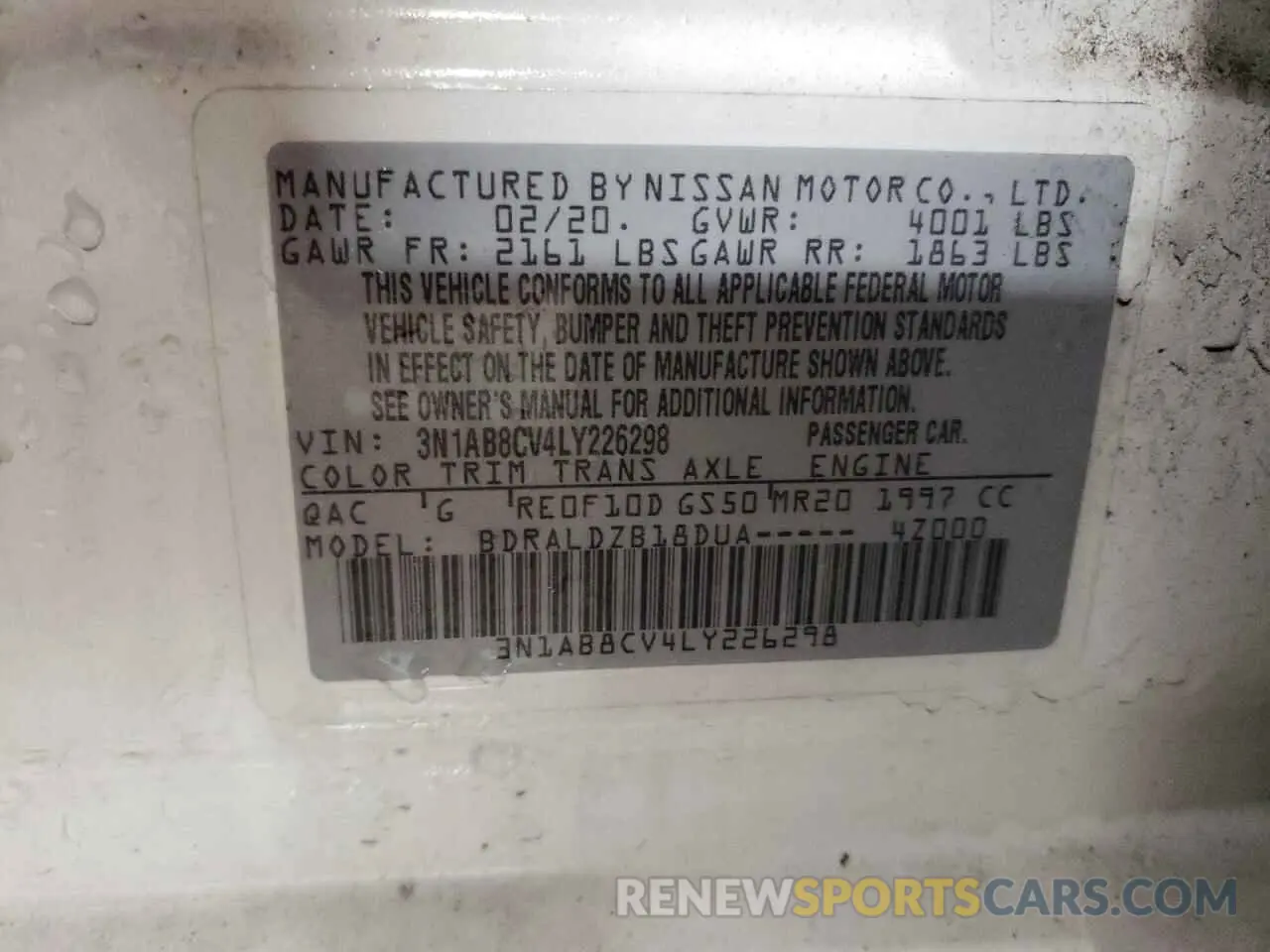 12 fotografías del automóvil dañado 3N1AB8CV4LY226298 NISSAN SENTRA 2020