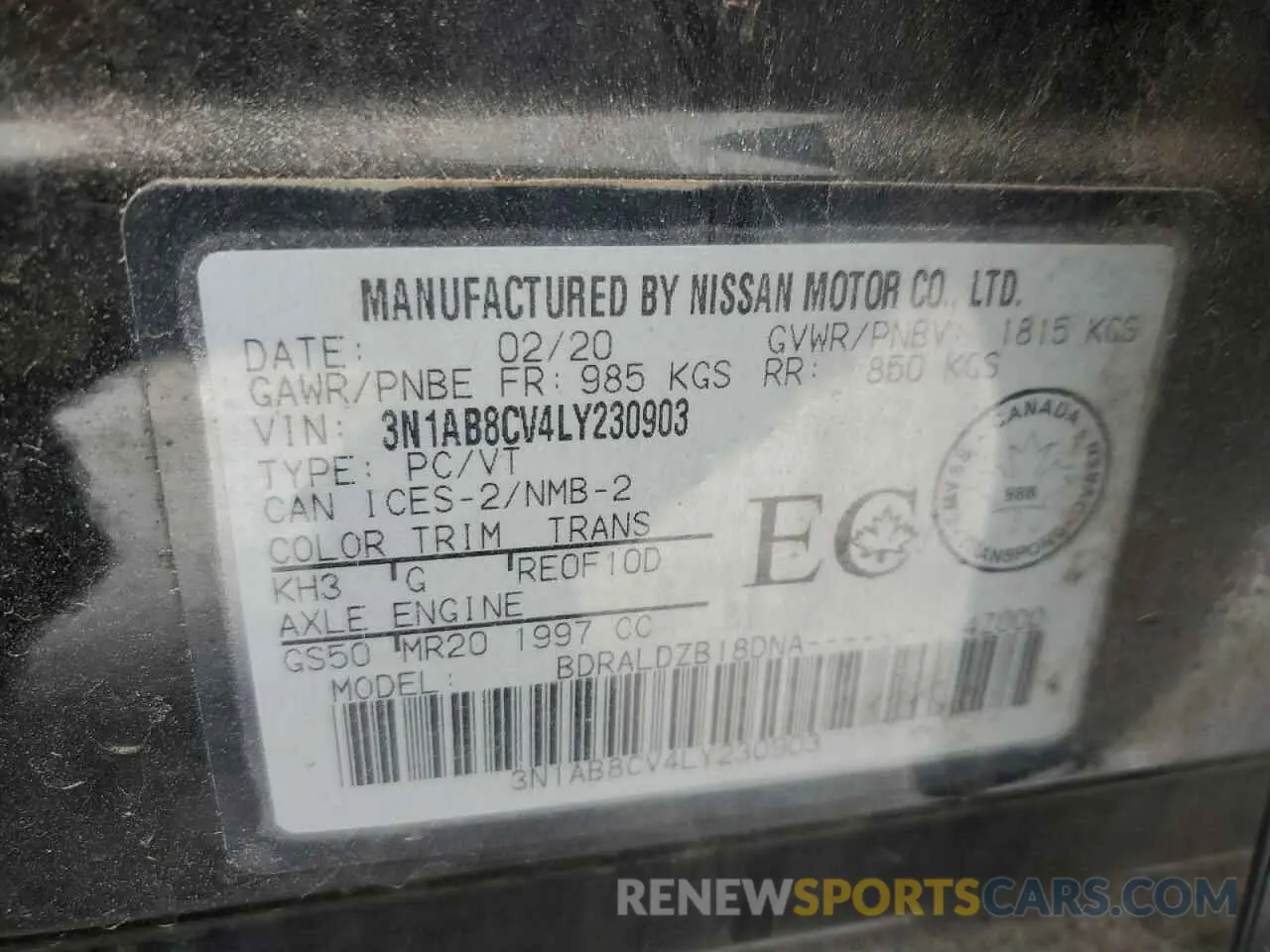 13 fotografías del automóvil dañado 3N1AB8CV4LY230903 NISSAN SENTRA 2020