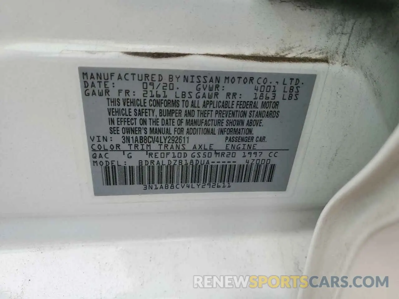 12 fotografías del automóvil dañado 3N1AB8CV4LY292611 NISSAN SENTRA 2020